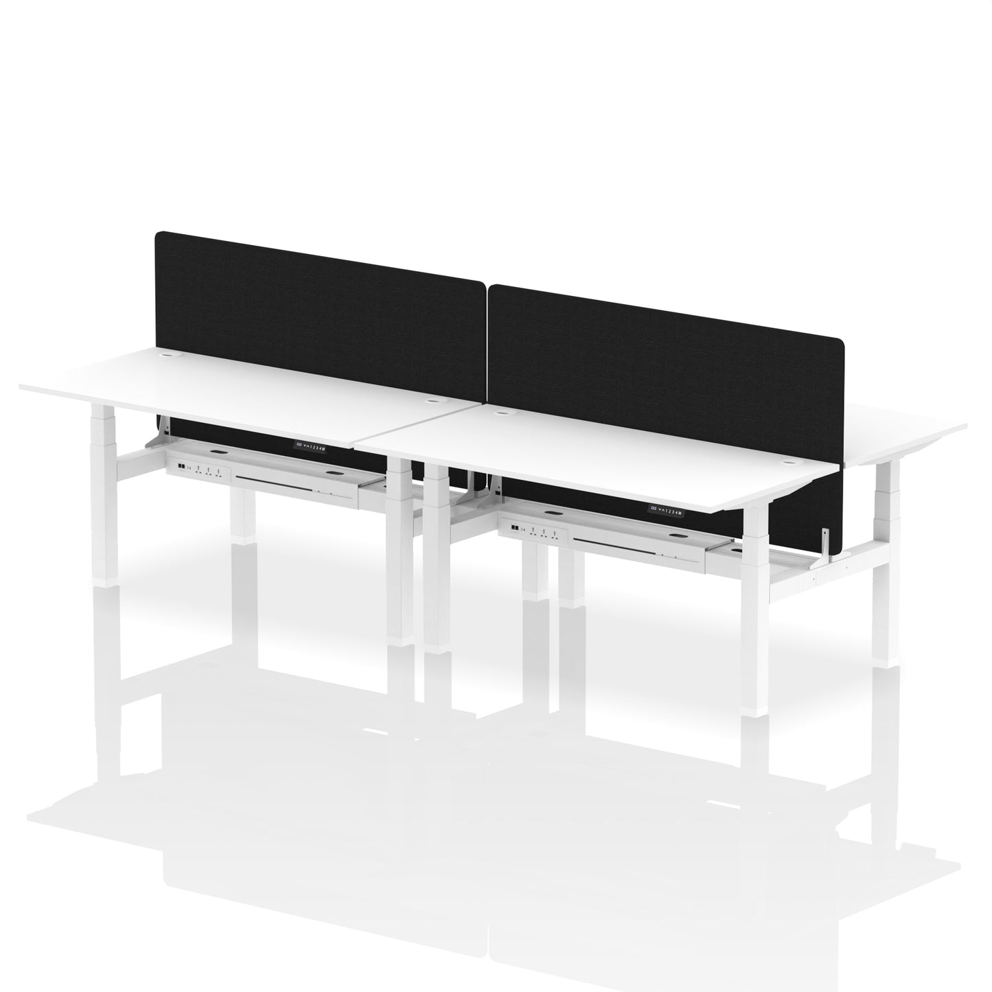 Air Back-to-Back Height Adjustable Bench Desk - 4 Person with Black Straight Screen - 1200mm, 1400mm, 1600mm, 1800mm - Multiple Colour Options
