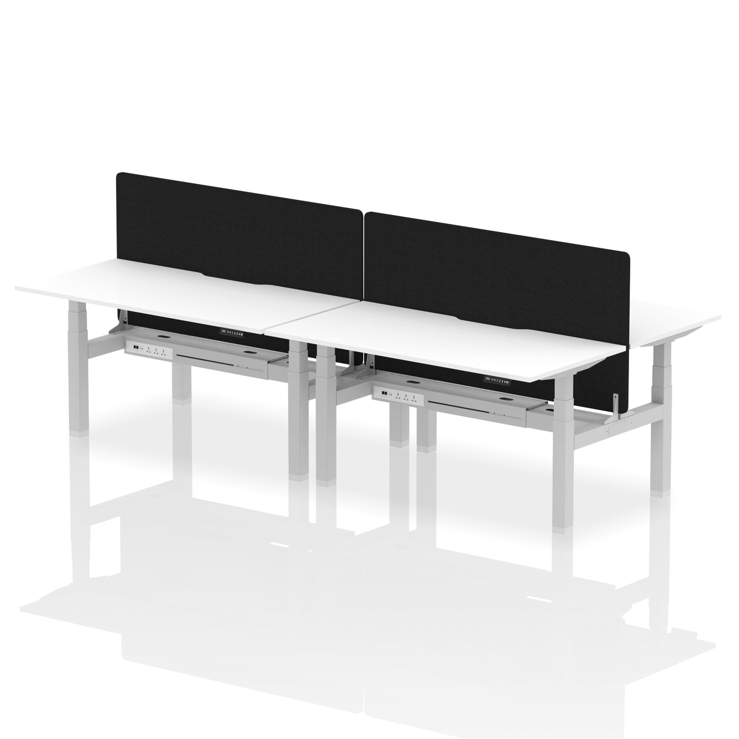 Air Back-to-Back Scalloped Edge Height Adjustable Bench Desk - 4 Person with Black Straight Screen - 1200mm, 1400mm, 1600mm - Multiple Colour Options