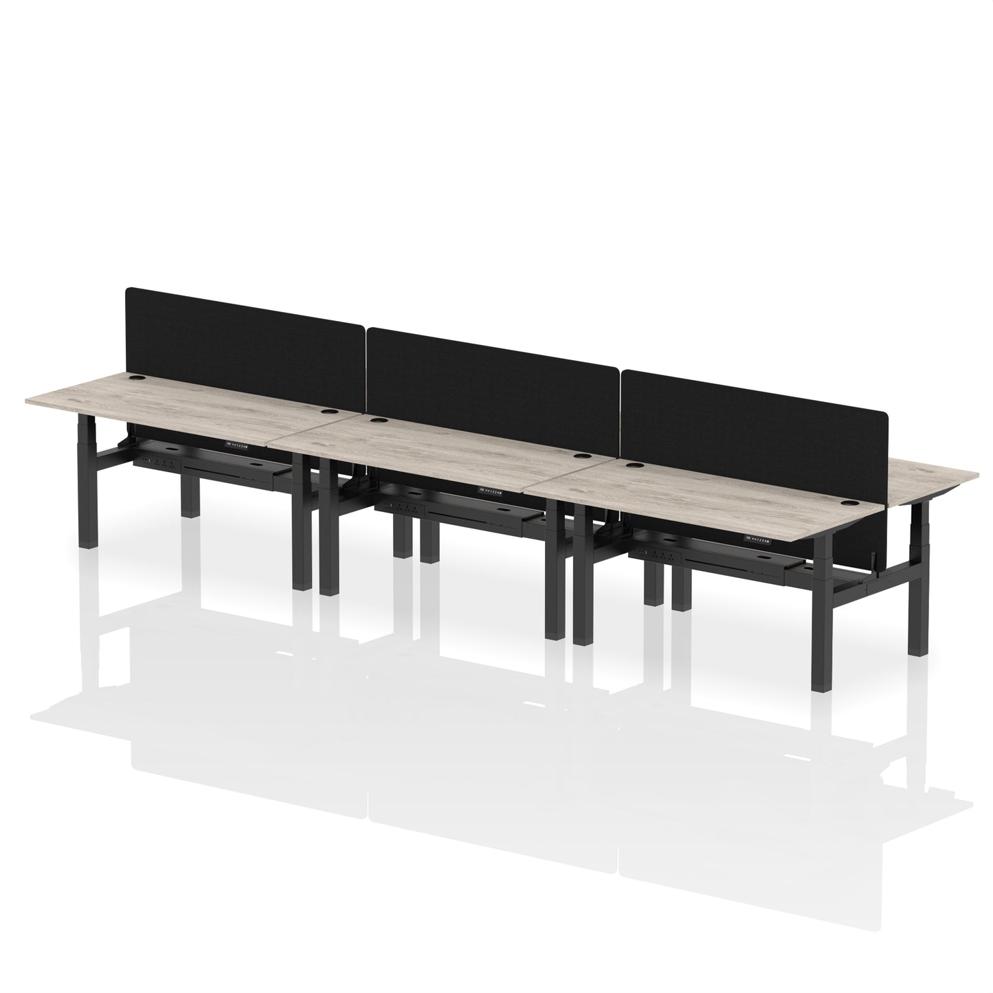 Air Back-to-Back Height Adjustable Bench Desk - 6 Person with Black Straight Screen - 1200mm, 1400mm, 1600mm, 1800mm - Multiple Colour Options