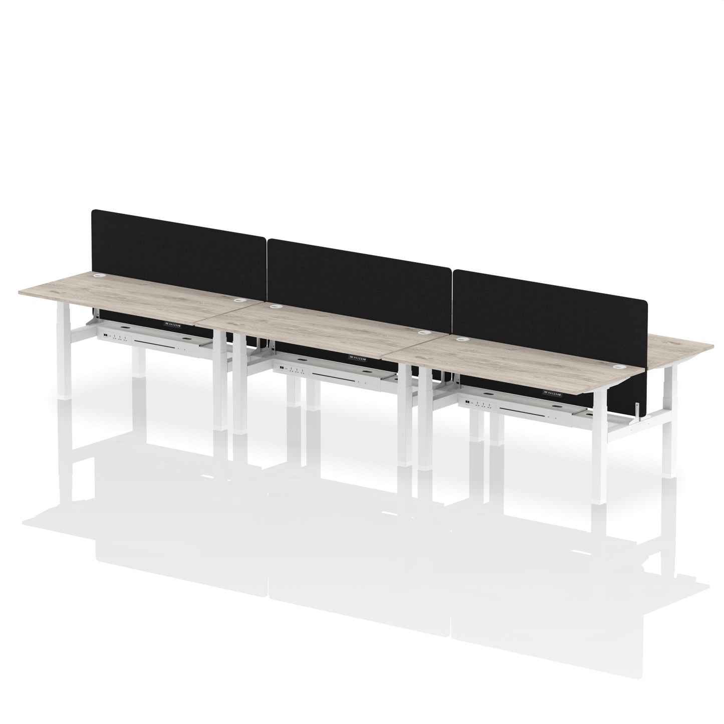 Air Back-to-Back Height Adjustable Bench Desk - 6 Person with Black Straight Screen - 1200mm, 1400mm, 1600mm, 1800mm - Multiple Colour Options