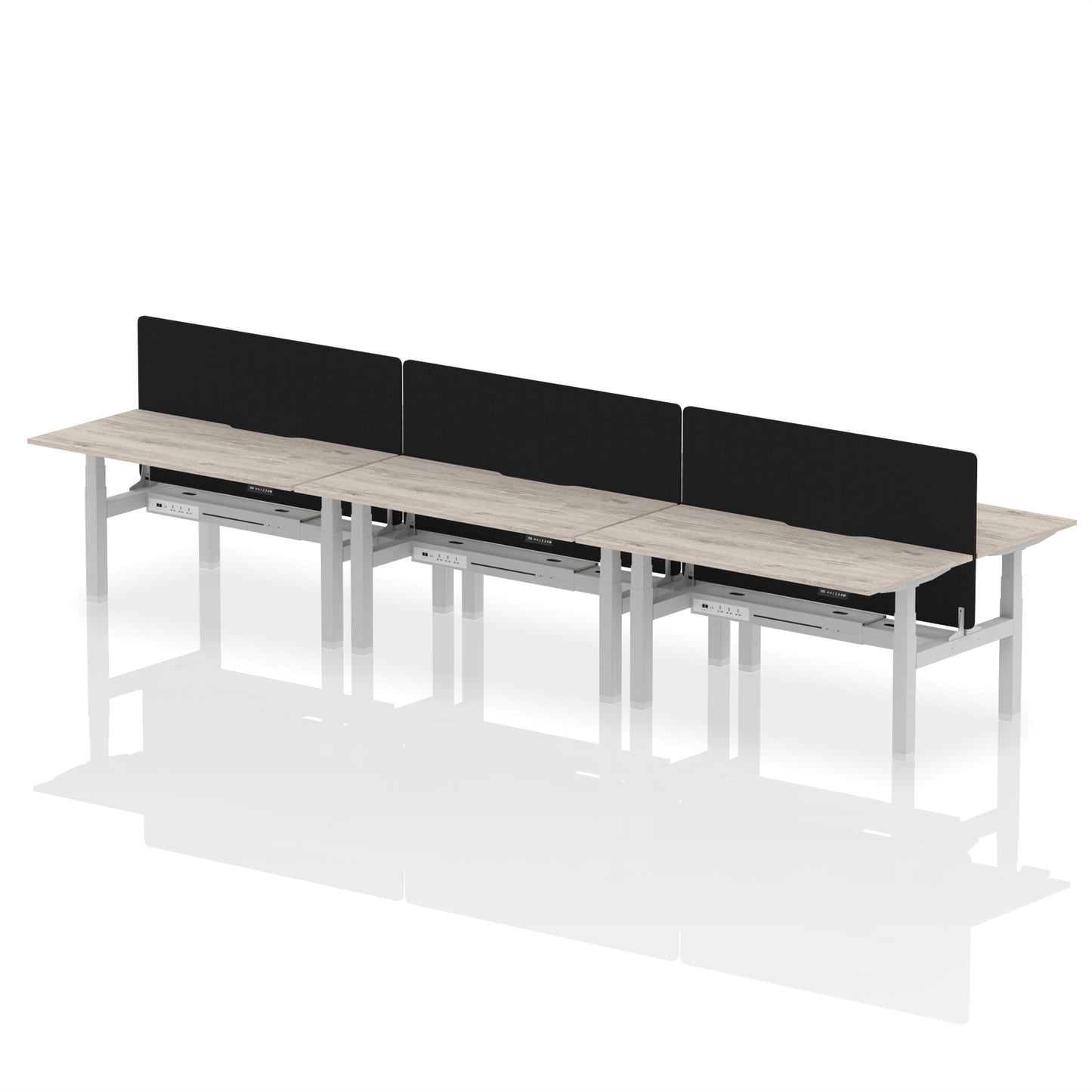 Air Back-to-Back Scalloped Edge Height Adjustable Bench Desk - 6 Person with Black Straight Screen - 1200mm, 1400mm, 1600mm - Multiple Colour Options