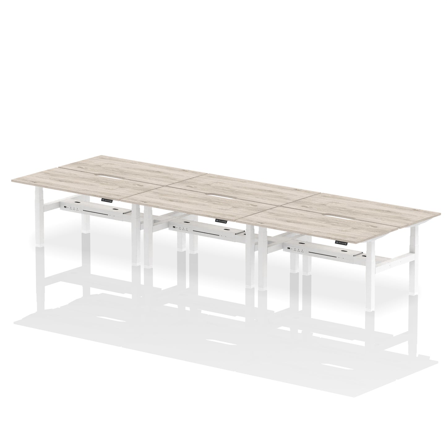 Air Back-to-Back Scalloped Edge Height Adjustable Bench Desk - 6 Person - 1200mm, 1400mm, 1600mm - Multiple Colour Options