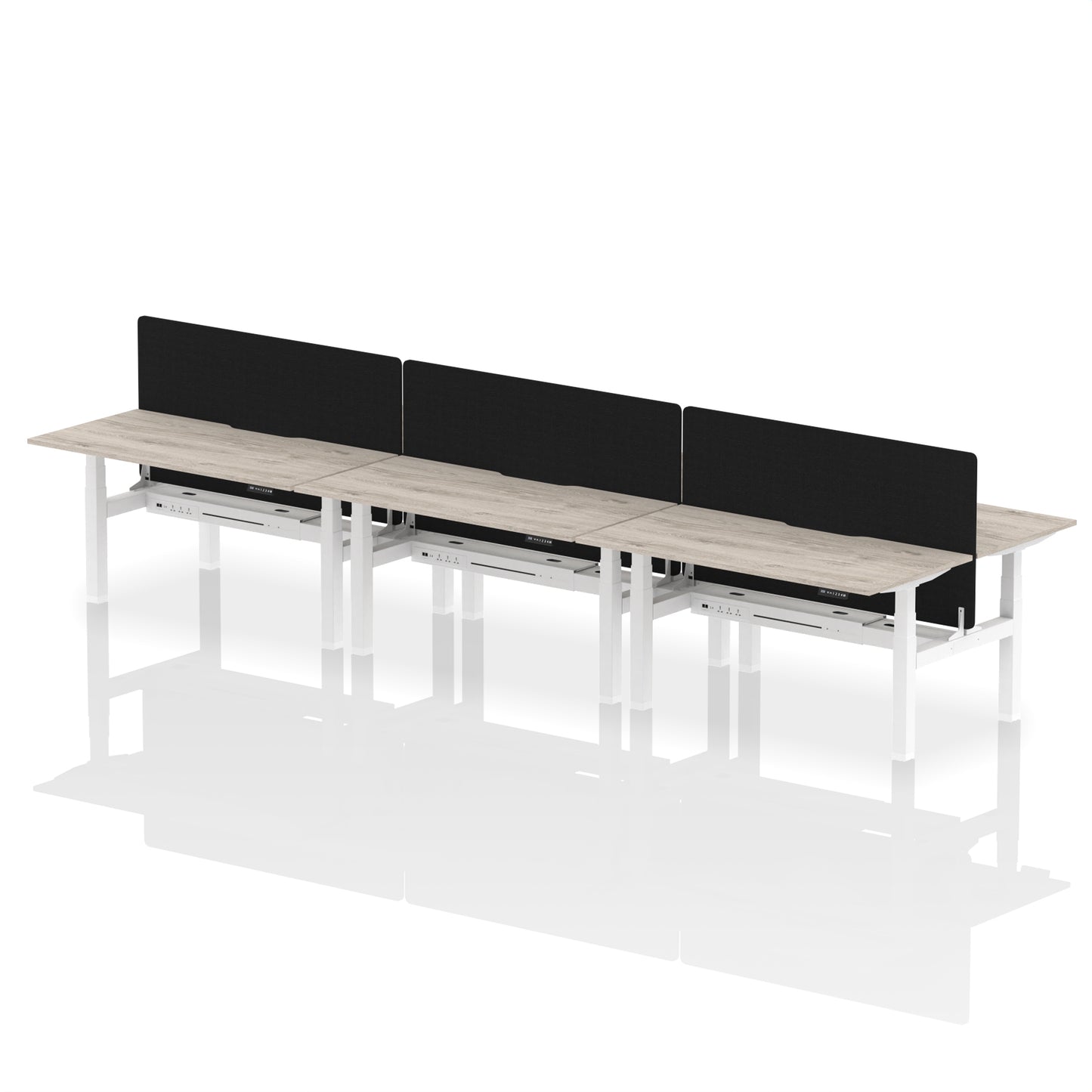 Air Back-to-Back Scalloped Edge Height Adjustable Bench Desk - 6 Person with Black Straight Screen - 1200mm, 1400mm, 1600mm - Multiple Colour Options