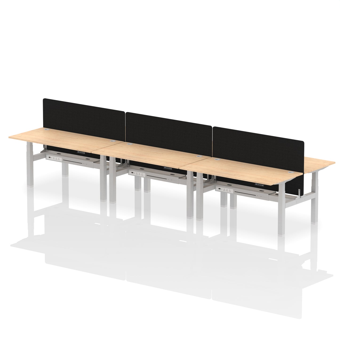 Air Back-to-Back Height Adjustable Bench Desk - 6 Person with Black Straight Screen - 1200mm, 1400mm, 1600mm, 1800mm - Multiple Colour Options