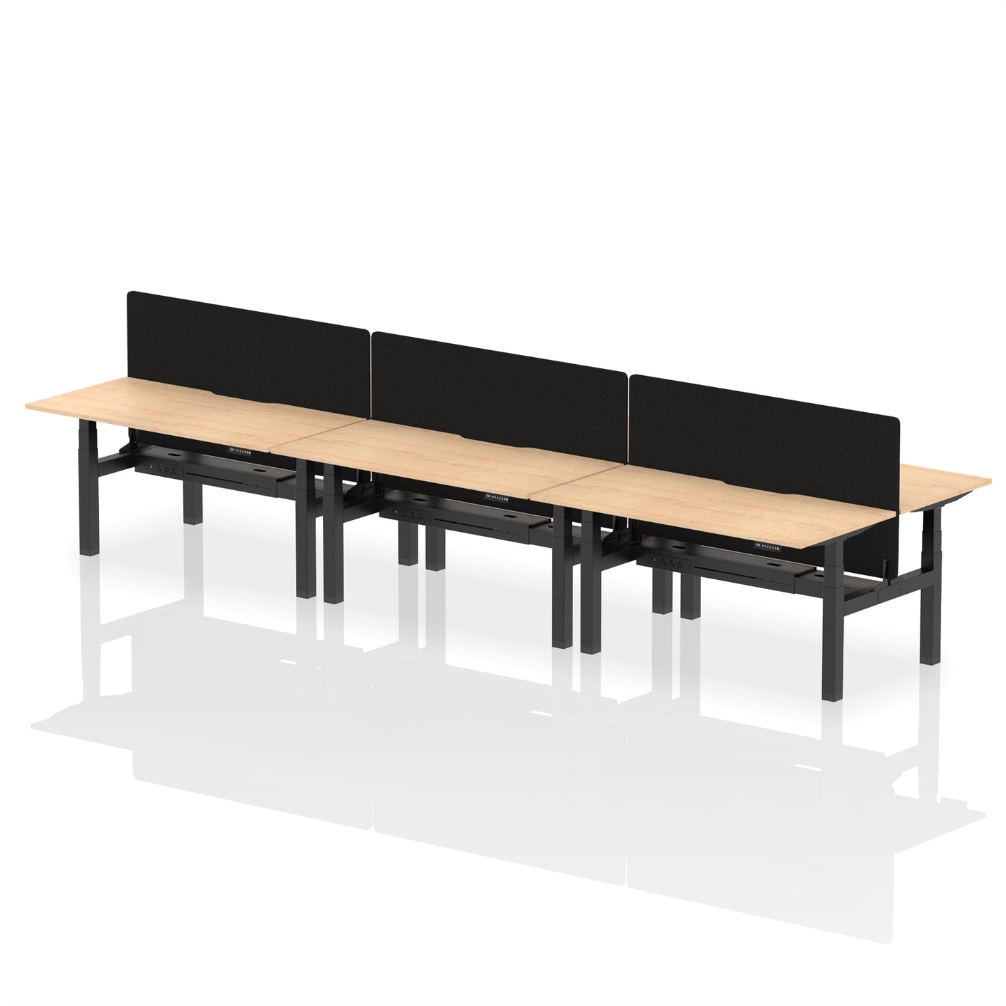Air Back-to-Back Scalloped Edge Height Adjustable Bench Desk - 6 Person with Black Straight Screen - 1200mm, 1400mm, 1600mm - Multiple Colour Options