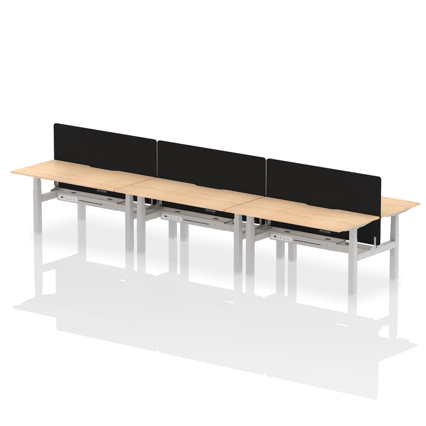 Air Back-to-Back Scalloped Edge Height Adjustable Bench Desk - 6 Person with Black Straight Screen - 1200mm, 1400mm, 1600mm - Multiple Colour Options