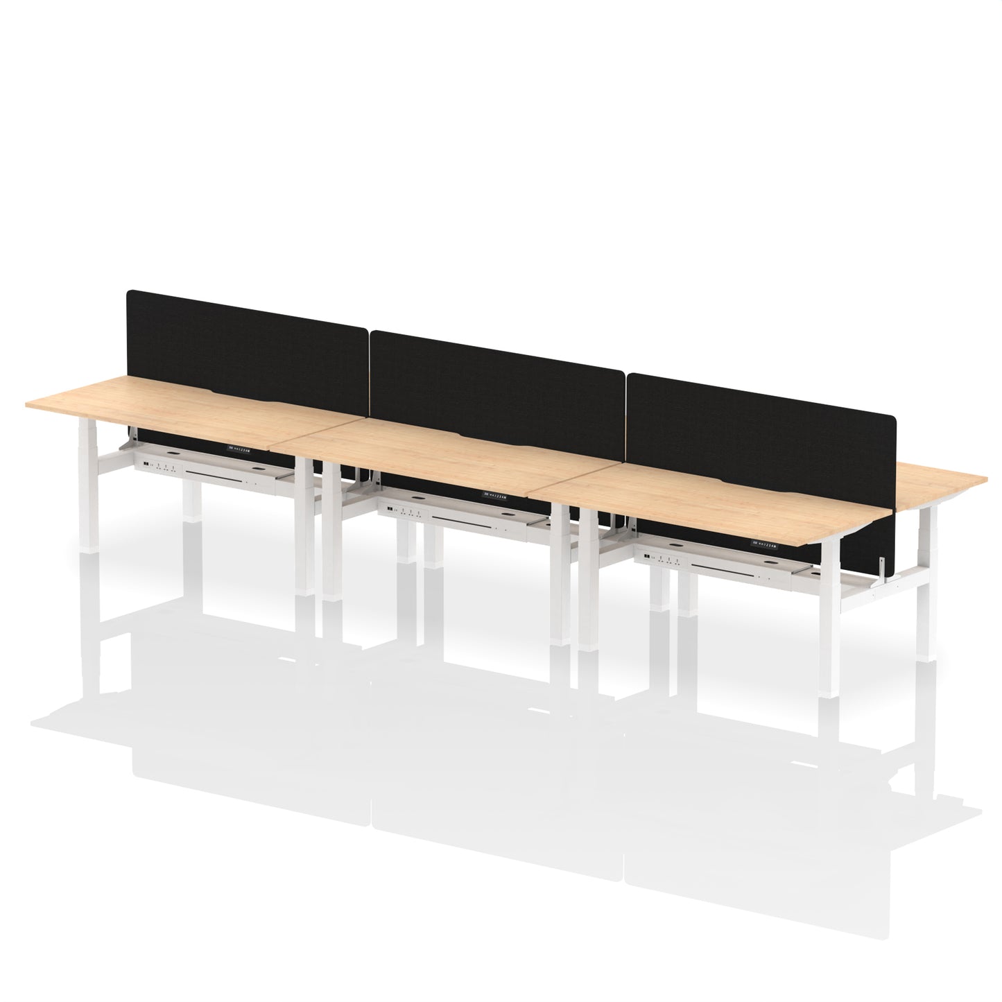 Air Back-to-Back Scalloped Edge Height Adjustable Bench Desk - 6 Person with Black Straight Screen - 1200mm, 1400mm, 1600mm - Multiple Colour Options