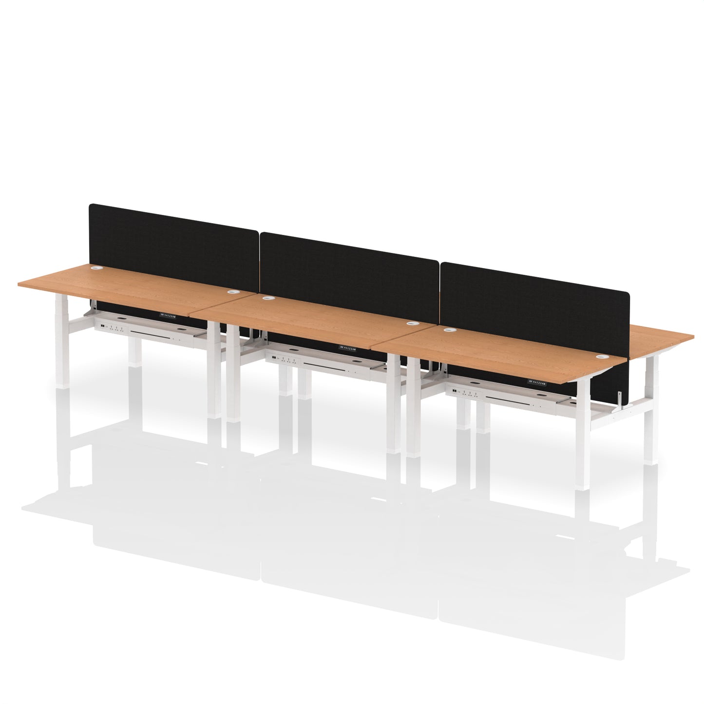 Air Back-to-Back Height Adjustable Bench Desk - 6 Person with Black Straight Screen - 1200mm, 1400mm, 1600mm, 1800mm - Multiple Colour Options