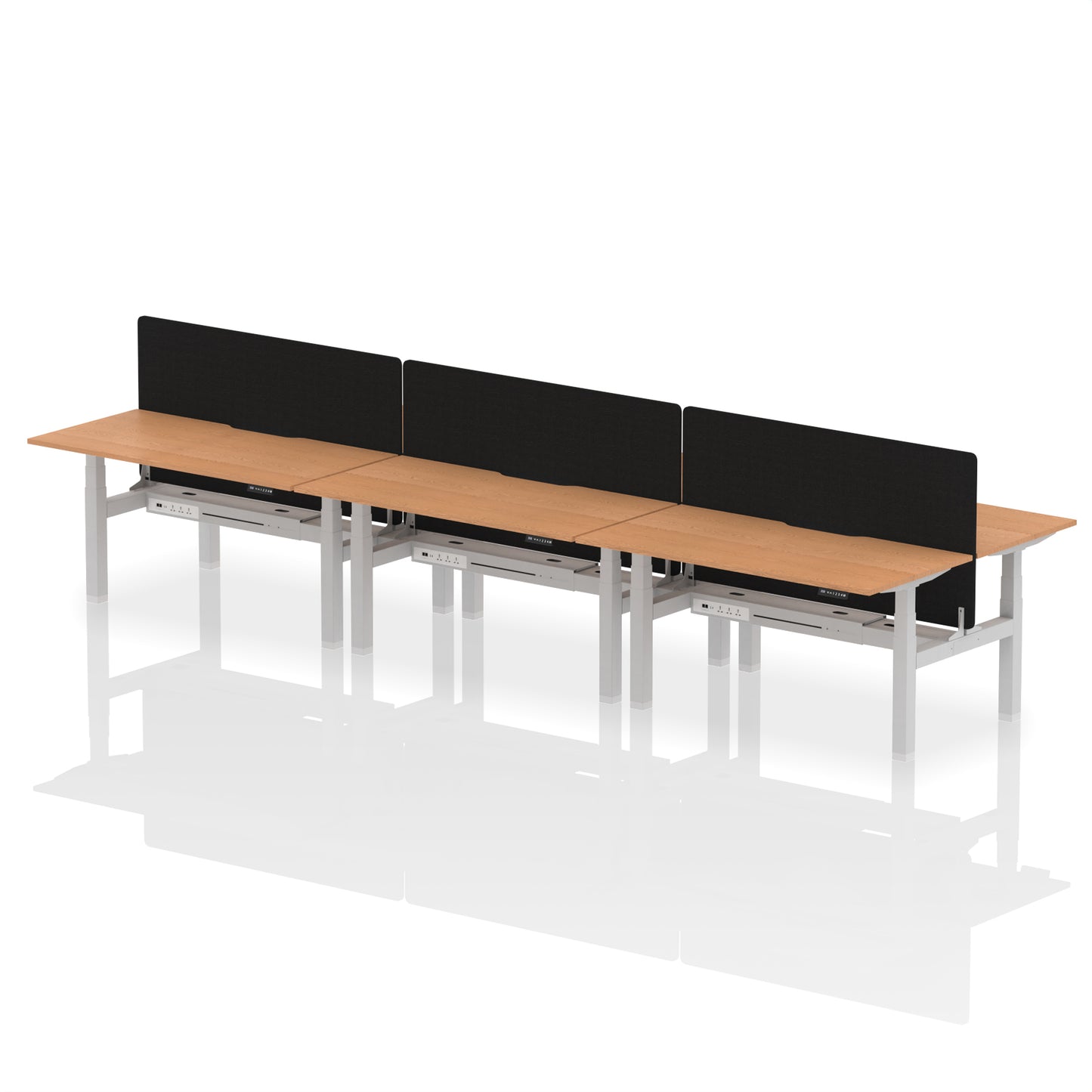 Air Back-to-Back Scalloped Edge Height Adjustable Bench Desk - 6 Person with Black Straight Screen - 1200mm, 1400mm, 1600mm - Multiple Colour Options