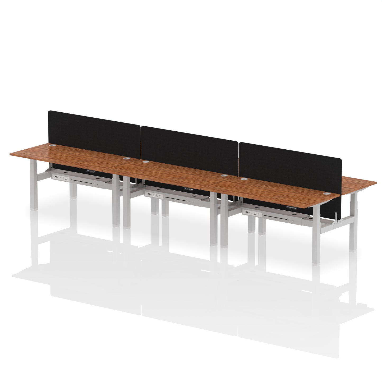 Air Back-to-Back Height Adjustable Bench Desk - 6 Person with Black Straight Screen - 1200mm, 1400mm, 1600mm, 1800mm - Multiple Colour Options