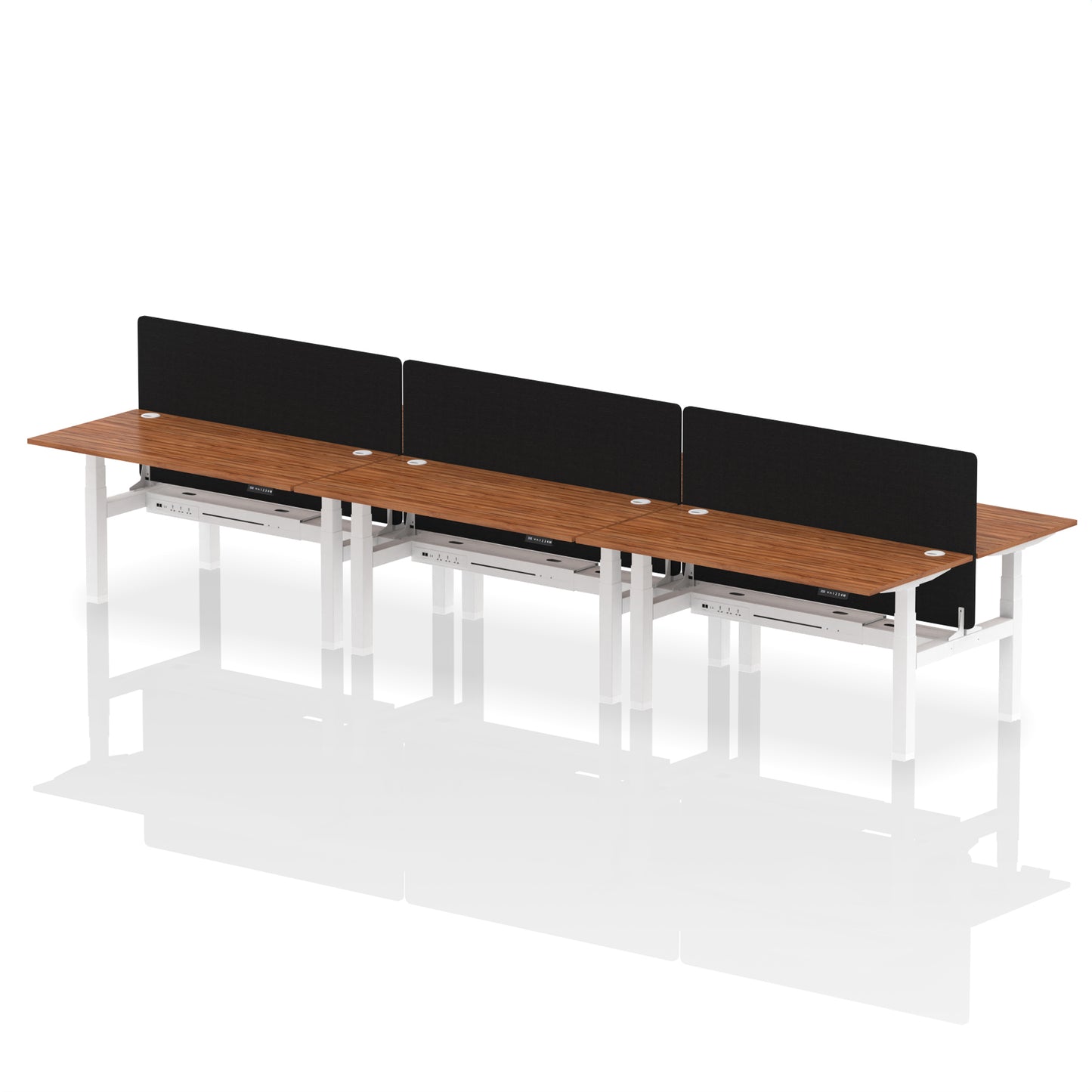 Air Back-to-Back Height Adjustable Bench Desk - 6 Person with Black Straight Screen - 1200mm, 1400mm, 1600mm, 1800mm - Multiple Colour Options