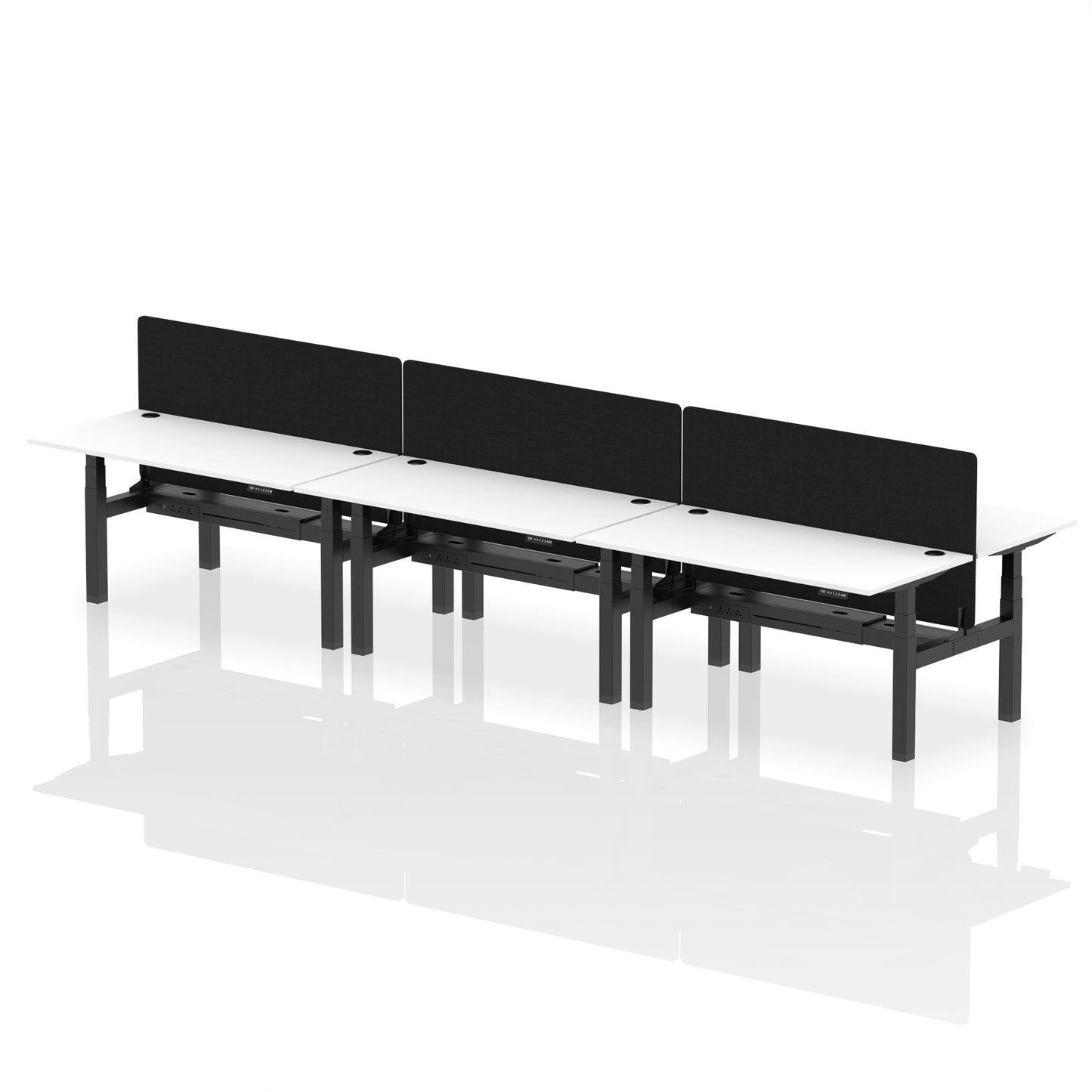 Air Back-to-Back Height Adjustable Bench Desk - 6 Person with Black Straight Screen - 1200mm, 1400mm, 1600mm, 1800mm - Multiple Colour Options