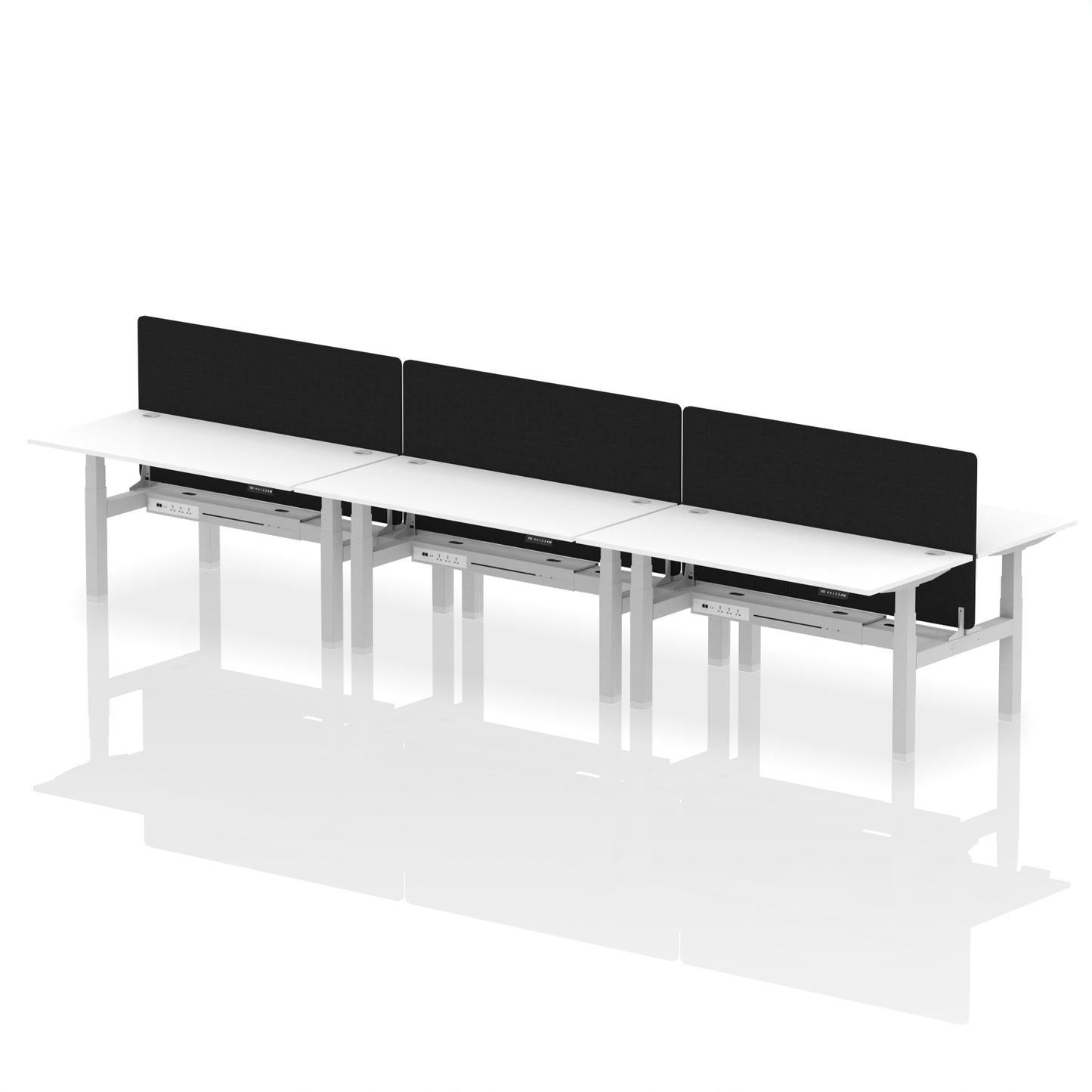 Air Back-to-Back Height Adjustable Bench Desk - 6 Person with Black Straight Screen - 1200mm, 1400mm, 1600mm, 1800mm - Multiple Colour Options