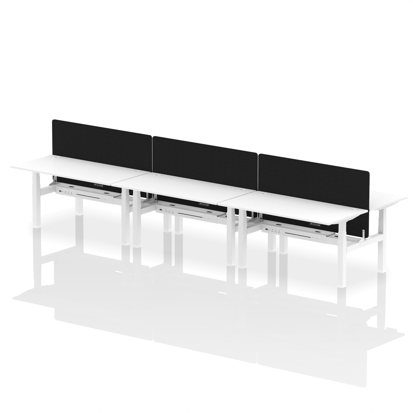 Air Back-to-Back Height Adjustable Bench Desk - 6 Person with Black Straight Screen - 1200mm, 1400mm, 1600mm, 1800mm - Multiple Colour Options