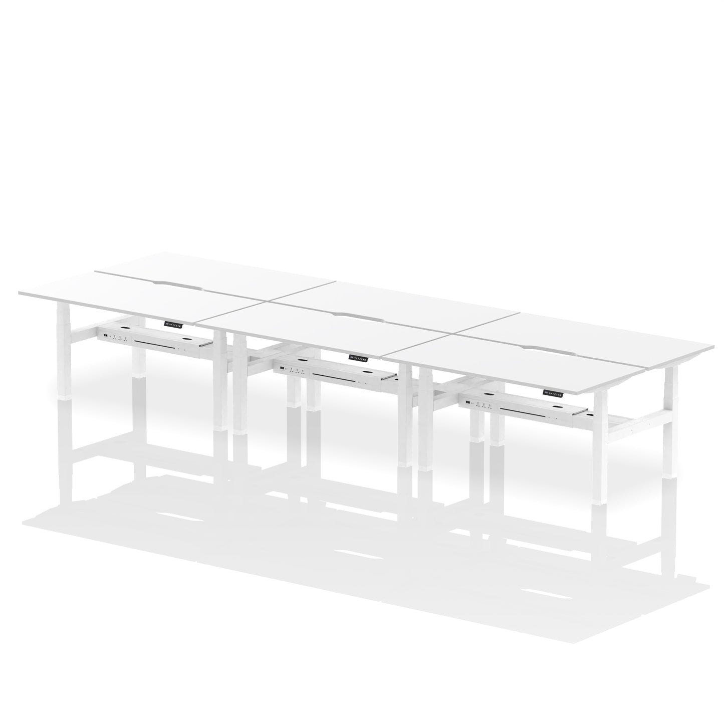 Air Back-to-Back Scalloped Edge Height Adjustable Bench Desk - 6 Person - 1200mm, 1400mm, 1600mm - Multiple Colour Options