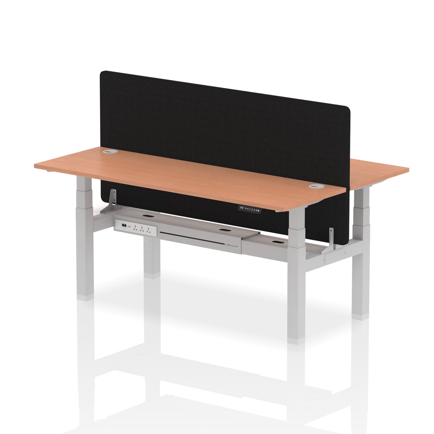 Air Back-to-Back Slimline Height Adjustable Bench Desk - 2 Person with Black Straight Screen - 1200mm, 1400mm, 1600mm, 1800mm - Multiple Colour Options