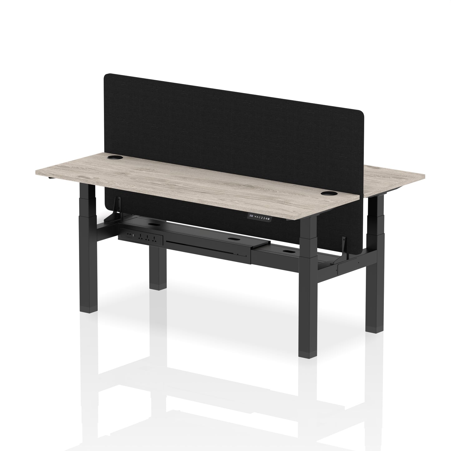 Air Back-to-Back Slimline Height Adjustable Bench Desk - 2 Person with Black Straight Screen - 1200mm, 1400mm, 1600mm, 1800mm - Multiple Colour Options