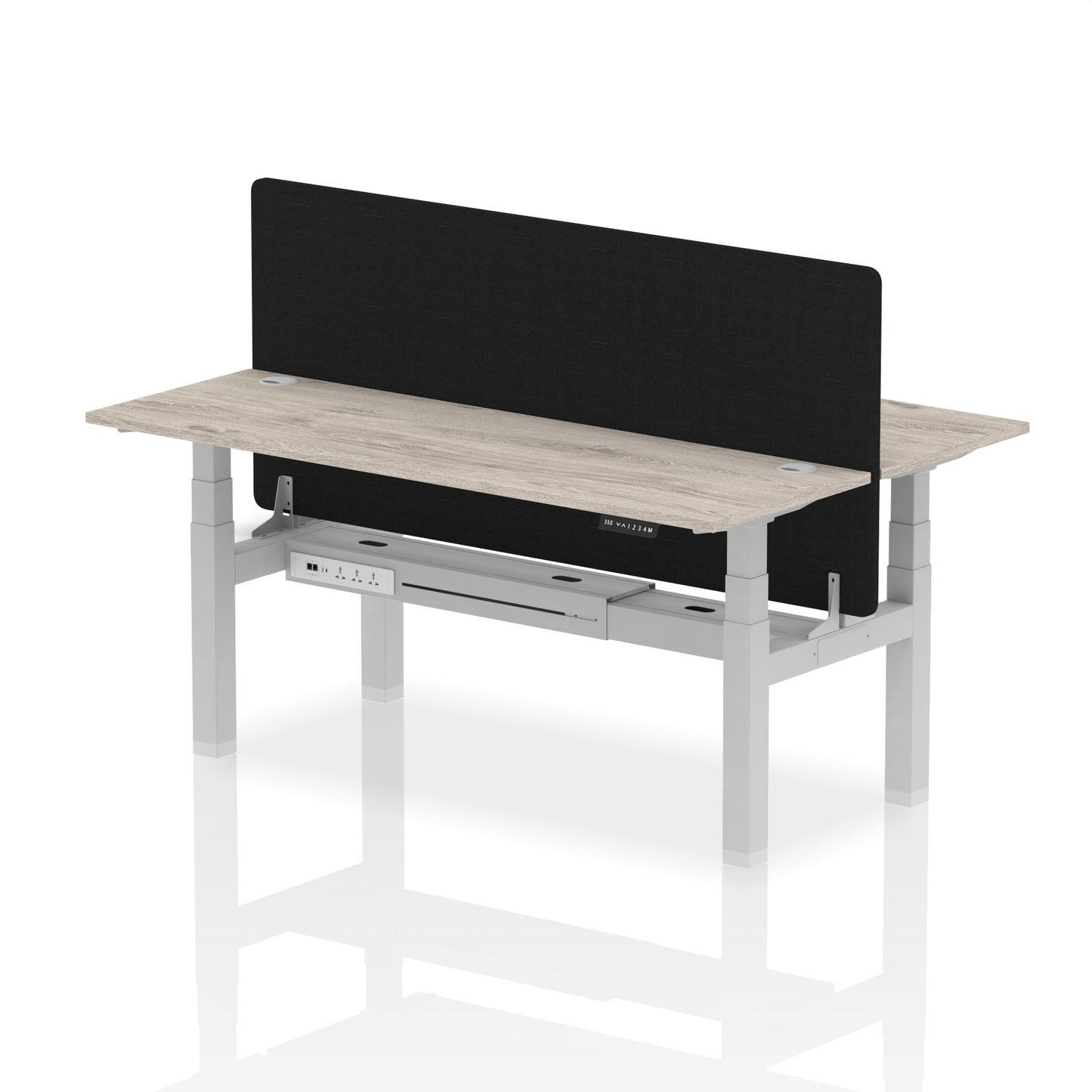 Air Back-to-Back Slimline Height Adjustable Bench Desk - 2 Person with Black Straight Screen - 1200mm, 1400mm, 1600mm, 1800mm - Multiple Colour Options