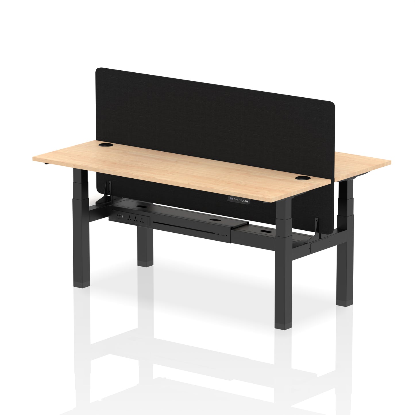 Air Back-to-Back Slimline Height Adjustable Bench Desk - 2 Person with Black Straight Screen - 1200mm, 1400mm, 1600mm, 1800mm - Multiple Colour Options