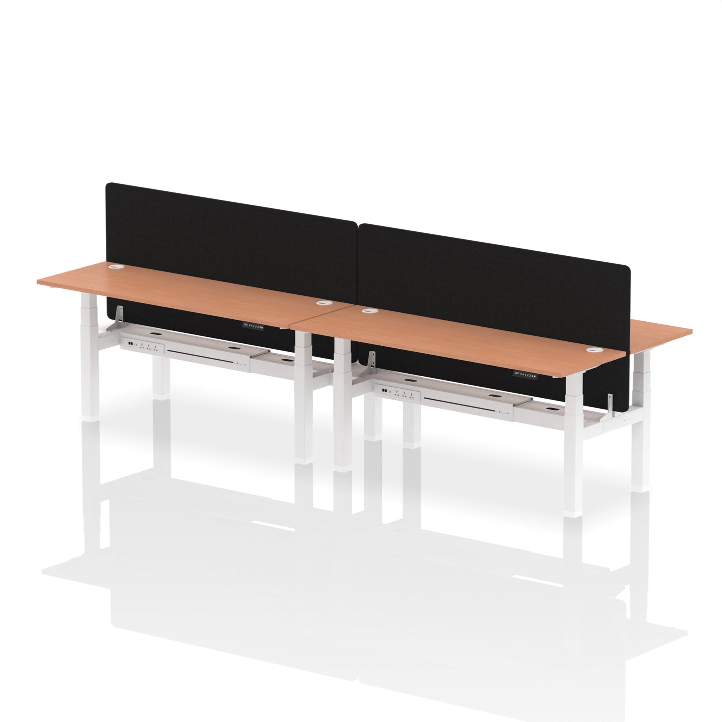 Air Back-to-Back Slimline Height Adjustable Bench Desk - 4 Person with Black Straight Screen - 1200mm, 1400mm, 1600mm, 1800mm - Multiple Colour Options