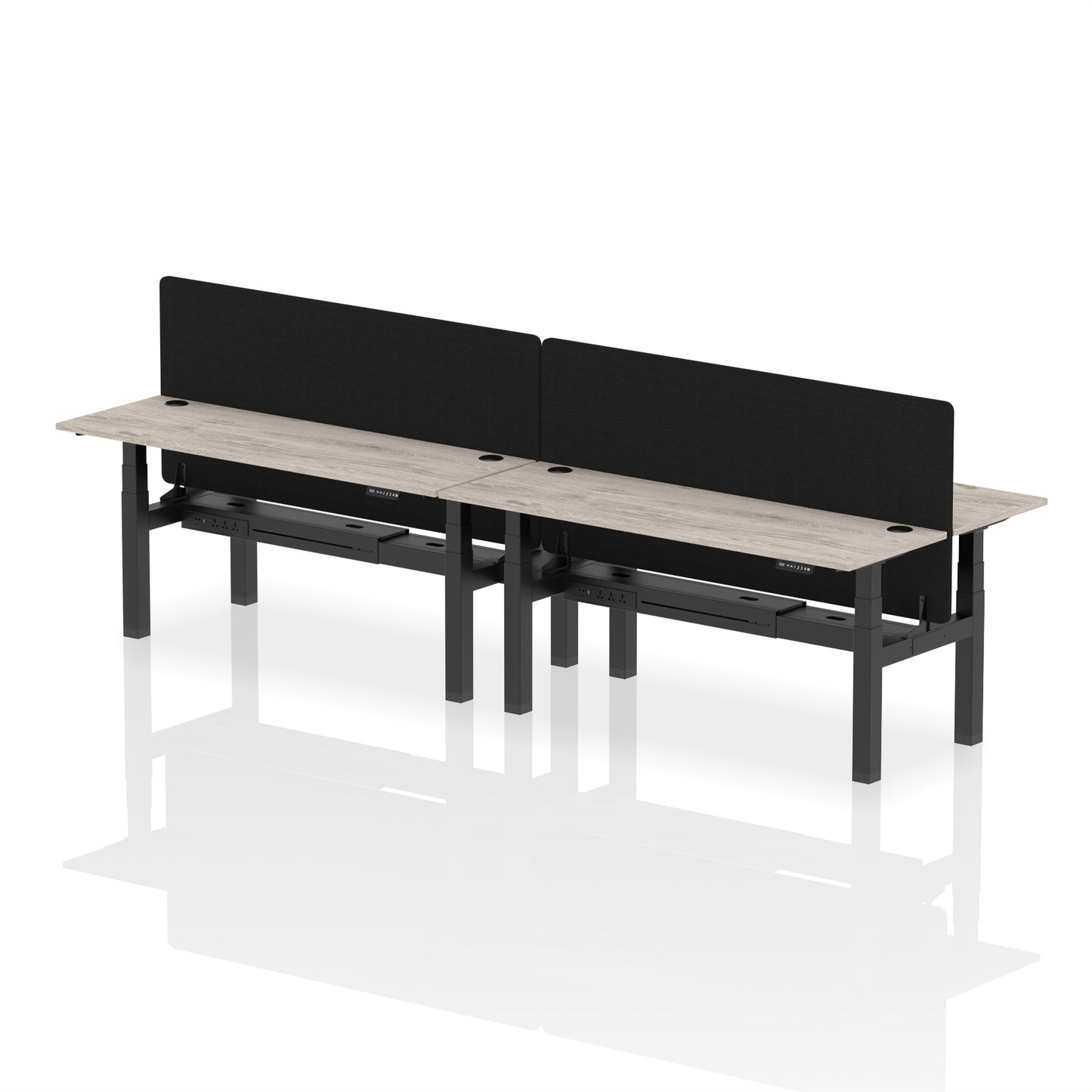 Air Back-to-Back Slimline Height Adjustable Bench Desk - 4 Person with Black Straight Screen - 1200mm, 1400mm, 1600mm, 1800mm - Multiple Colour Options