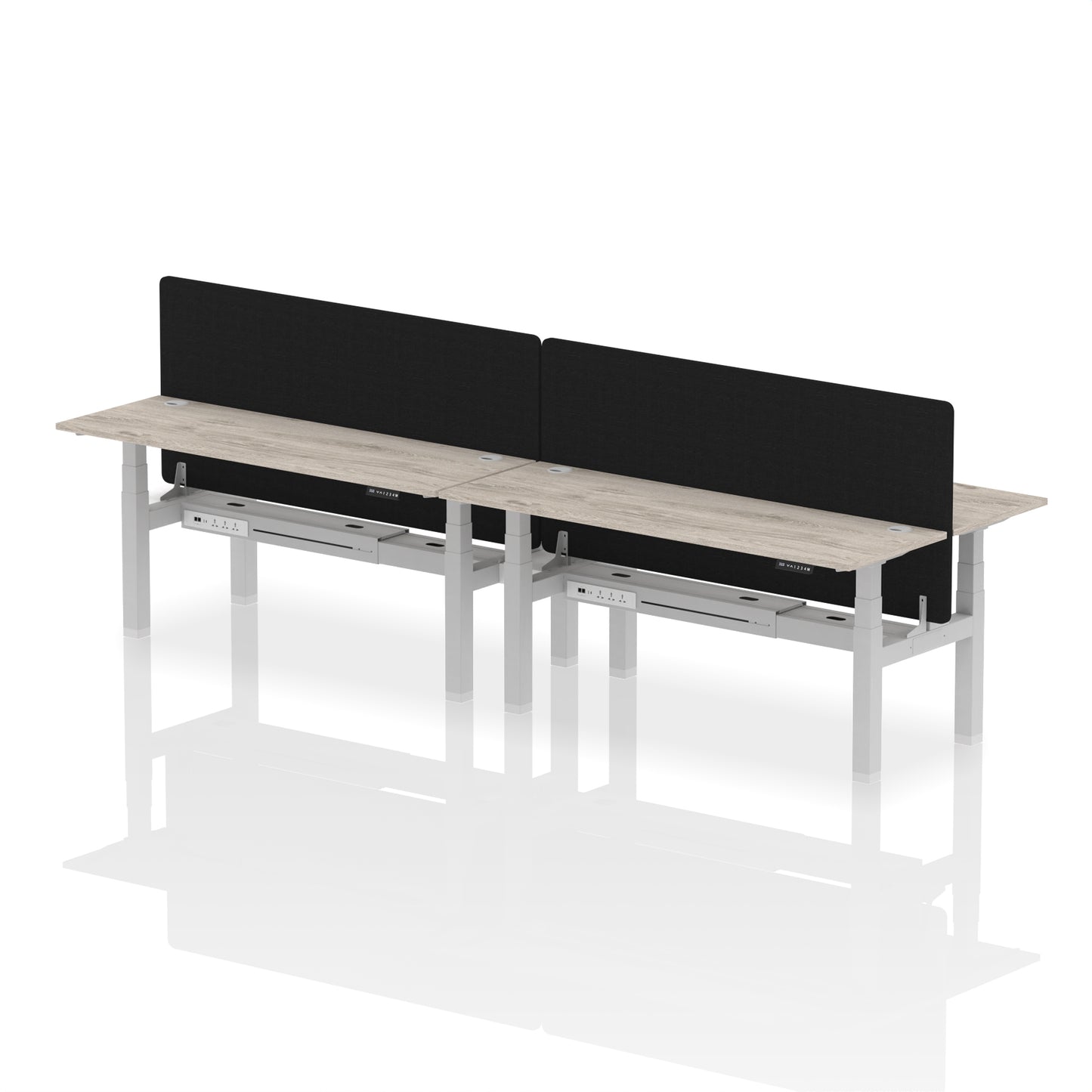 Air Back-to-Back Slimline Height Adjustable Bench Desk - 4 Person with Black Straight Screen - 1200mm, 1400mm, 1600mm, 1800mm - Multiple Colour Options