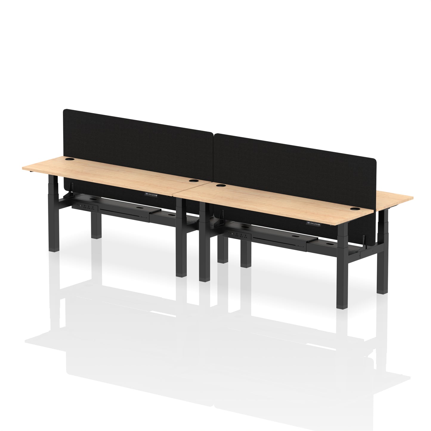 Air Back-to-Back Slimline Height Adjustable Bench Desk - 4 Person with Black Straight Screen - 1200mm, 1400mm, 1600mm, 1800mm - Multiple Colour Options