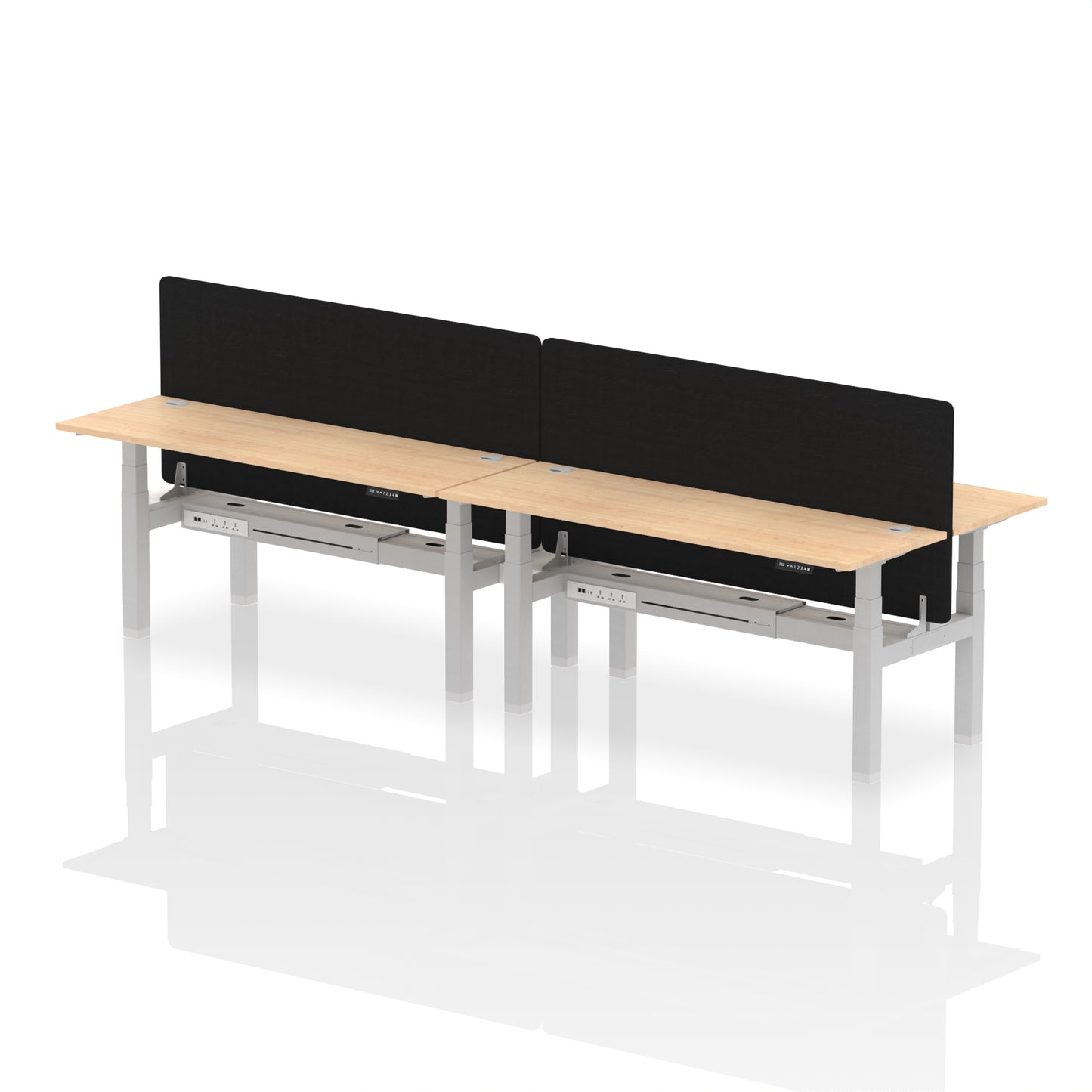 Air Back-to-Back Slimline Height Adjustable Bench Desk - 4 Person with Black Straight Screen - 1200mm, 1400mm, 1600mm, 1800mm - Multiple Colour Options