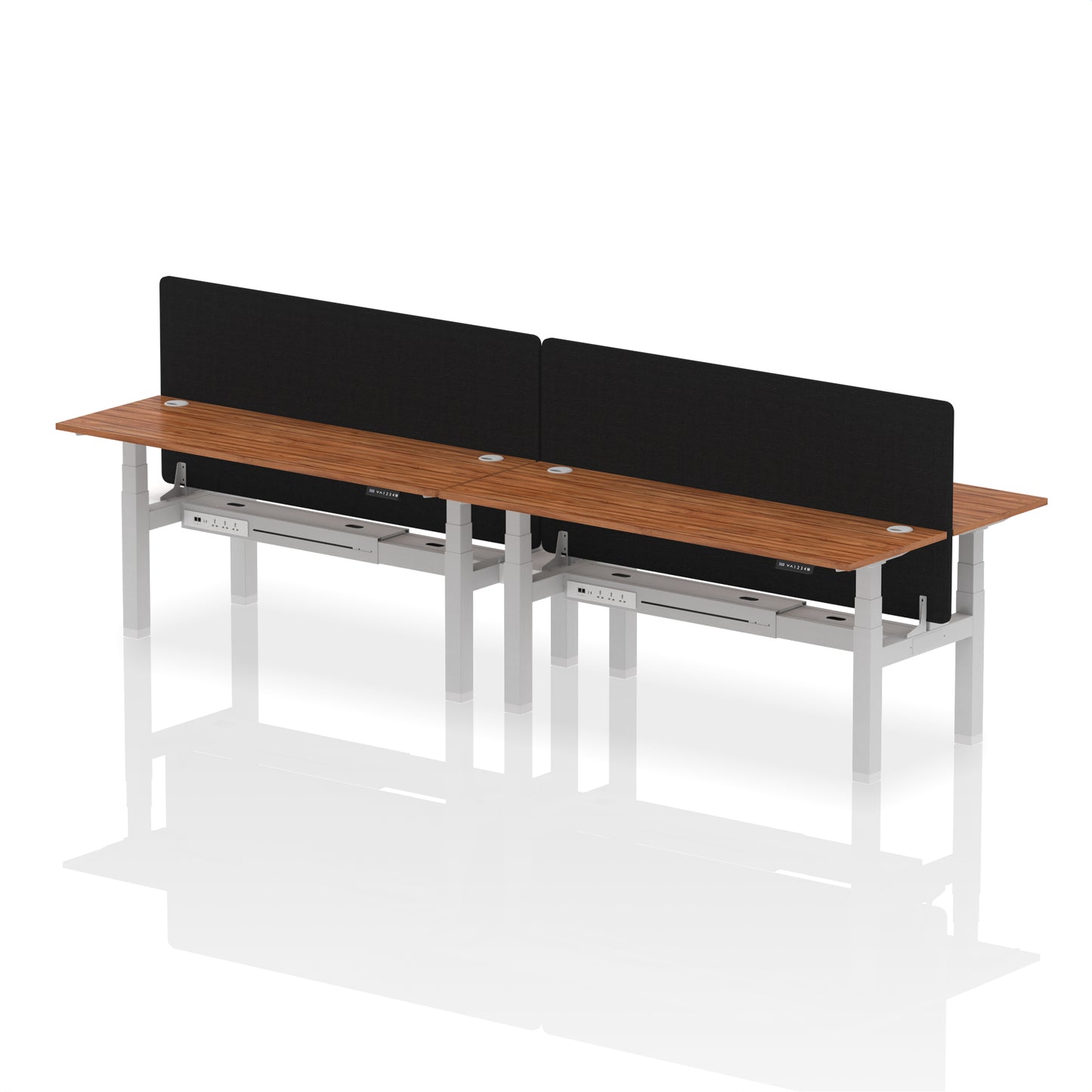 Air Back-to-Back Slimline Height Adjustable Bench Desk - 4 Person with Black Straight Screen - 1200mm, 1400mm, 1600mm, 1800mm - Multiple Colour Options