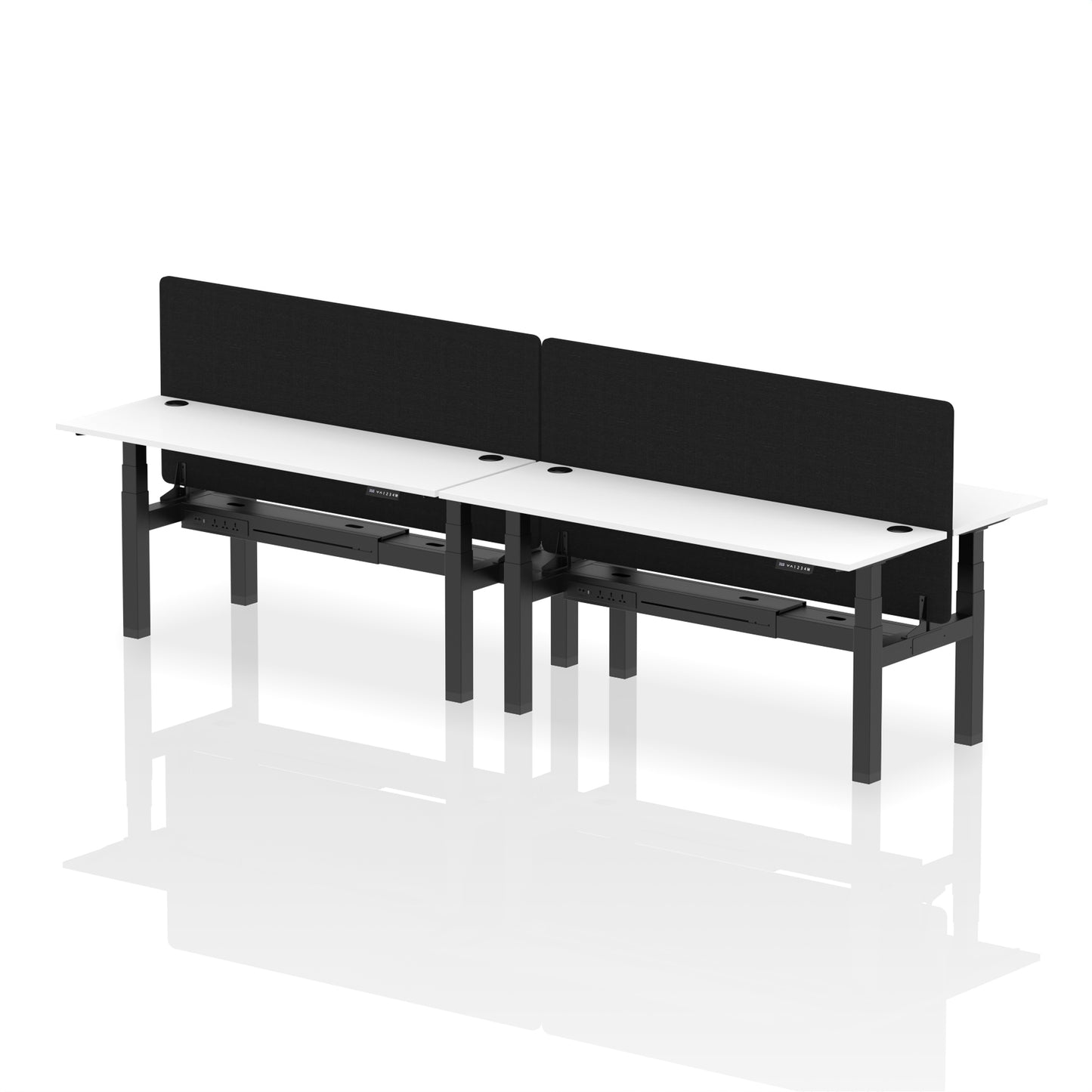 Air Back-to-Back Slimline Height Adjustable Bench Desk - 4 Person with Black Straight Screen - 1200mm, 1400mm, 1600mm, 1800mm - Multiple Colour Options