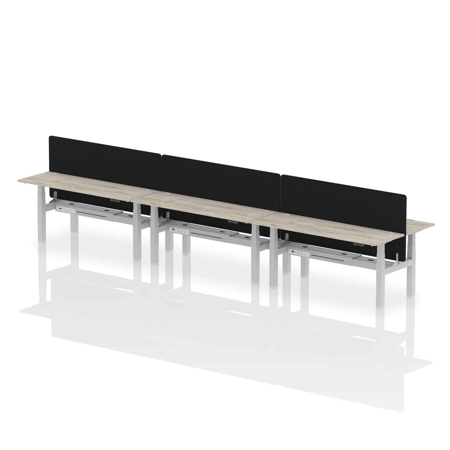 Air Back-to-Back Slimline Height Adjustable Bench Desk - 6 Person with Black Straight Screen - 1200mm, 1400mm, 1600mm, 1800mm - Multiple Colour Options