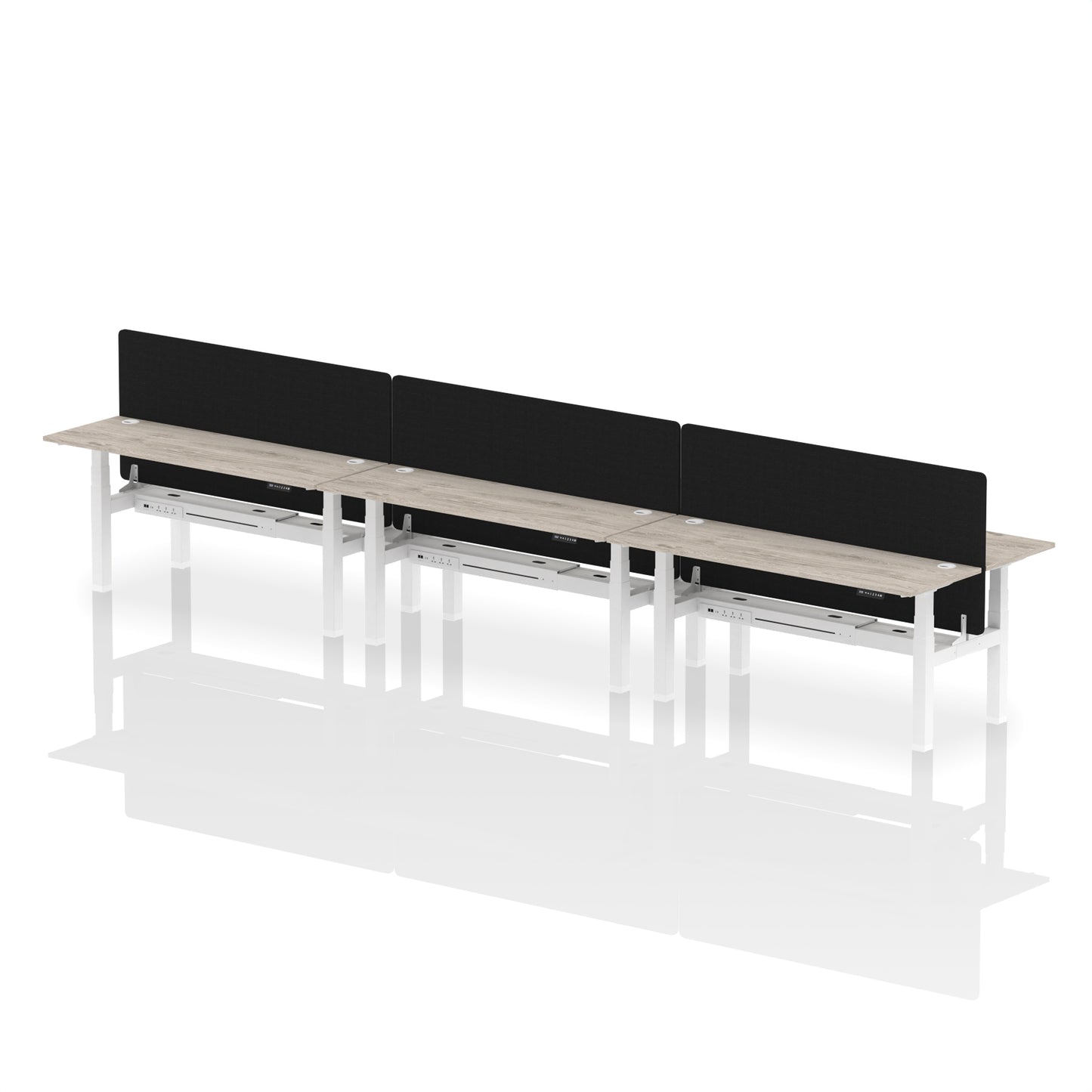 Air Back-to-Back Slimline Height Adjustable Bench Desk - 6 Person with Black Straight Screen - 1200mm, 1400mm, 1600mm, 1800mm - Multiple Colour Options