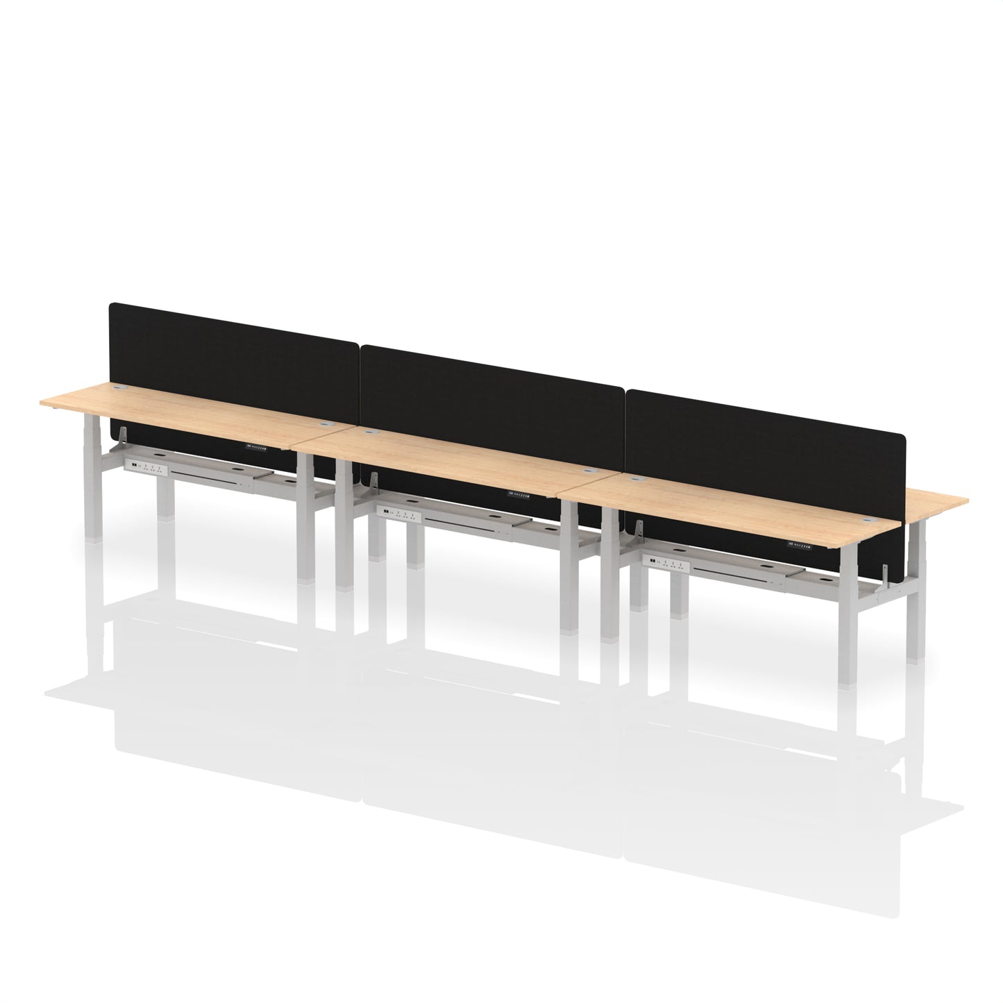 Air Back-to-Back Slimline Height Adjustable Bench Desk - 6 Person with Black Straight Screen - 1200mm, 1400mm, 1600mm, 1800mm - Multiple Colour Options