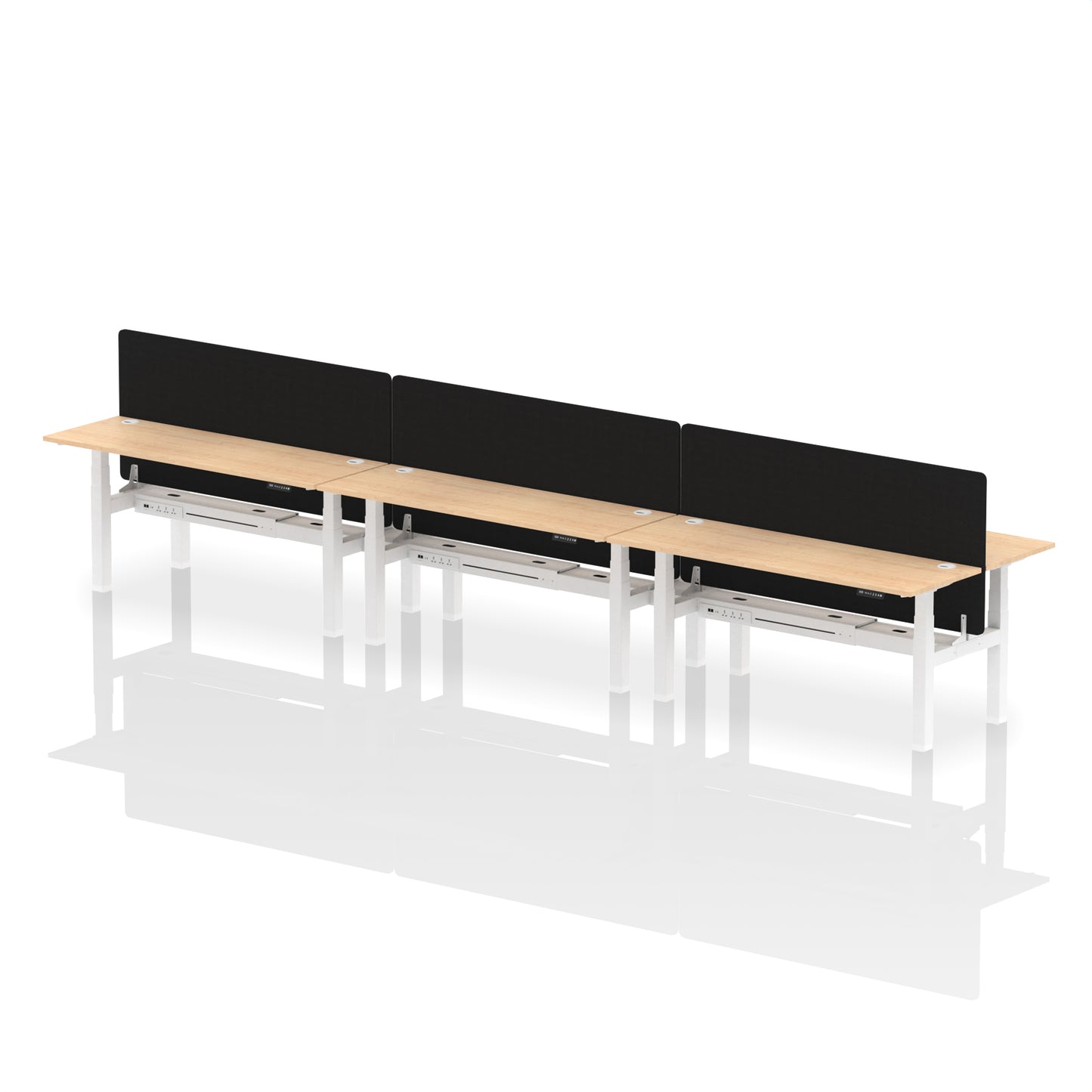 Air Back-to-Back Slimline Height Adjustable Bench Desk - 6 Person with Black Straight Screen - 1200mm, 1400mm, 1600mm, 1800mm - Multiple Colour Options