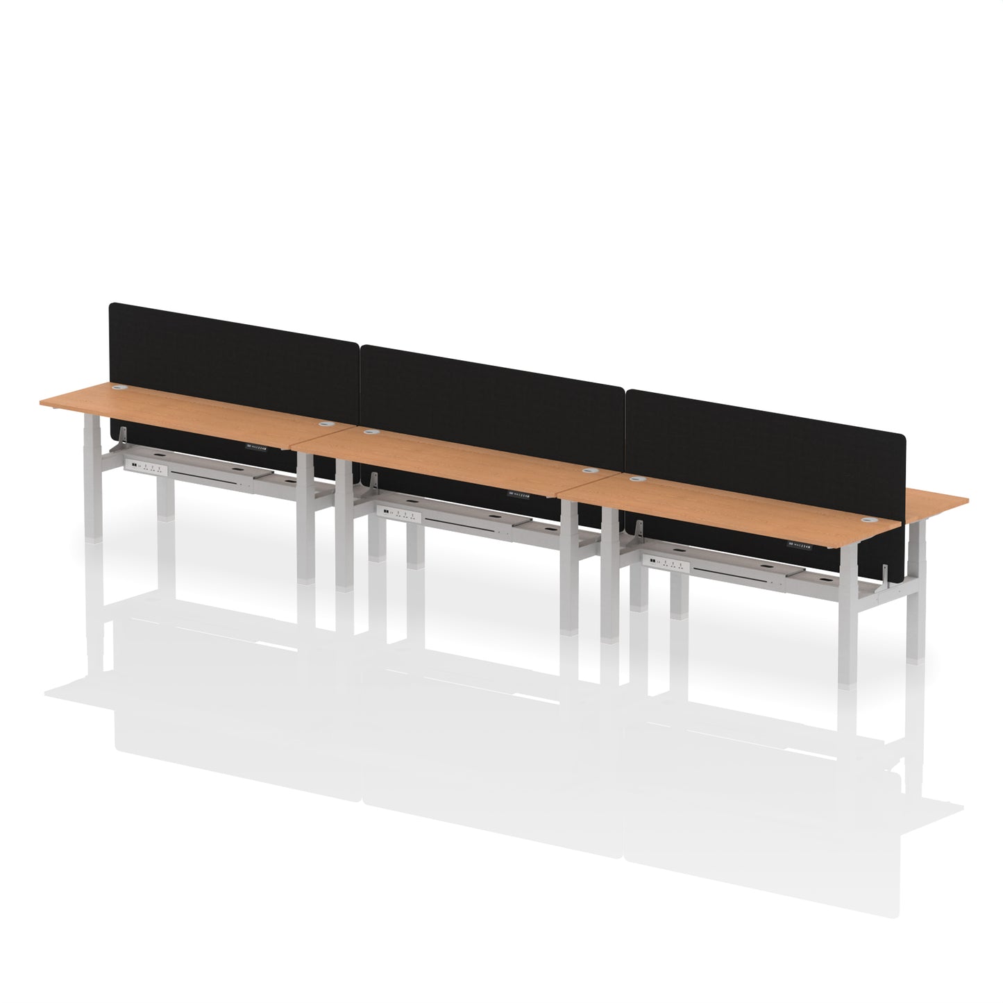 Air Back-to-Back Slimline Height Adjustable Bench Desk - 6 Person with Black Straight Screen - 1200mm, 1400mm, 1600mm, 1800mm - Multiple Colour Options