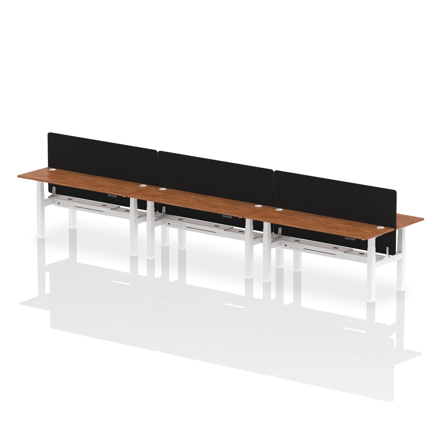 Air Back-to-Back Slimline Height Adjustable Bench Desk - 6 Person with Black Straight Screen - 1200mm, 1400mm, 1600mm, 1800mm - Multiple Colour Options