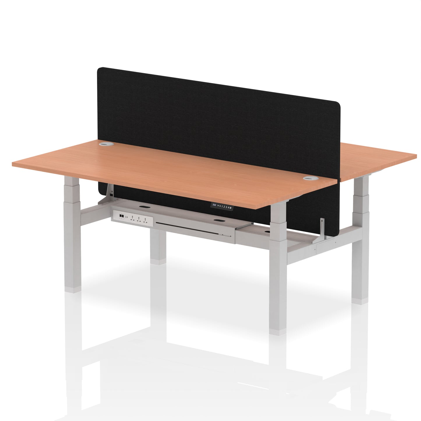 Air Back-to-Back Height Adjustable Bench Desk - 2 Person with Black Straight Screen - 1200mm, 1400mm, 1600mm, 1800mm - Multiple Colour Options