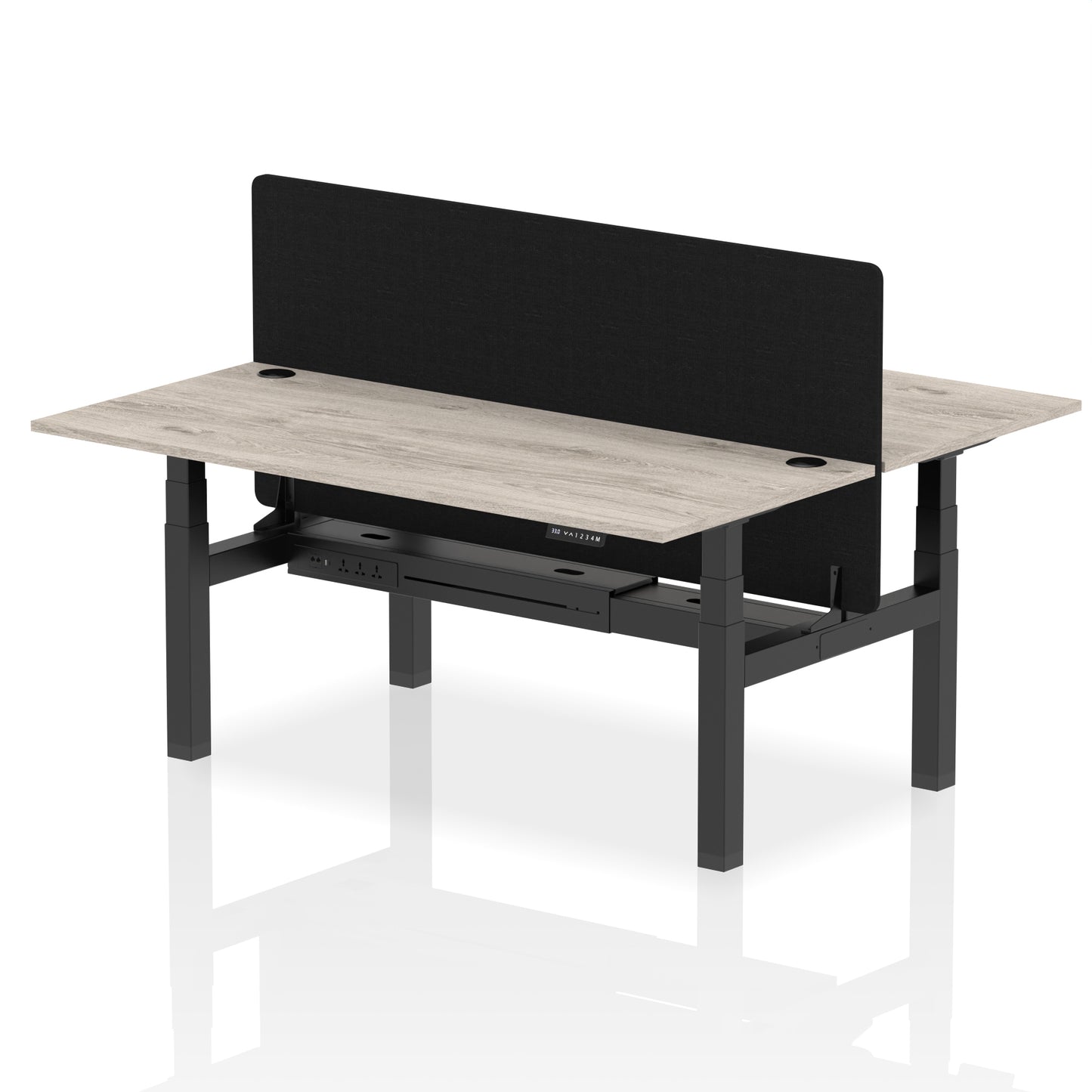 Air Back-to-Back Height Adjustable Bench Desk - 2 Person with Black Straight Screen - 1200mm, 1400mm, 1600mm, 1800mm - Multiple Colour Options