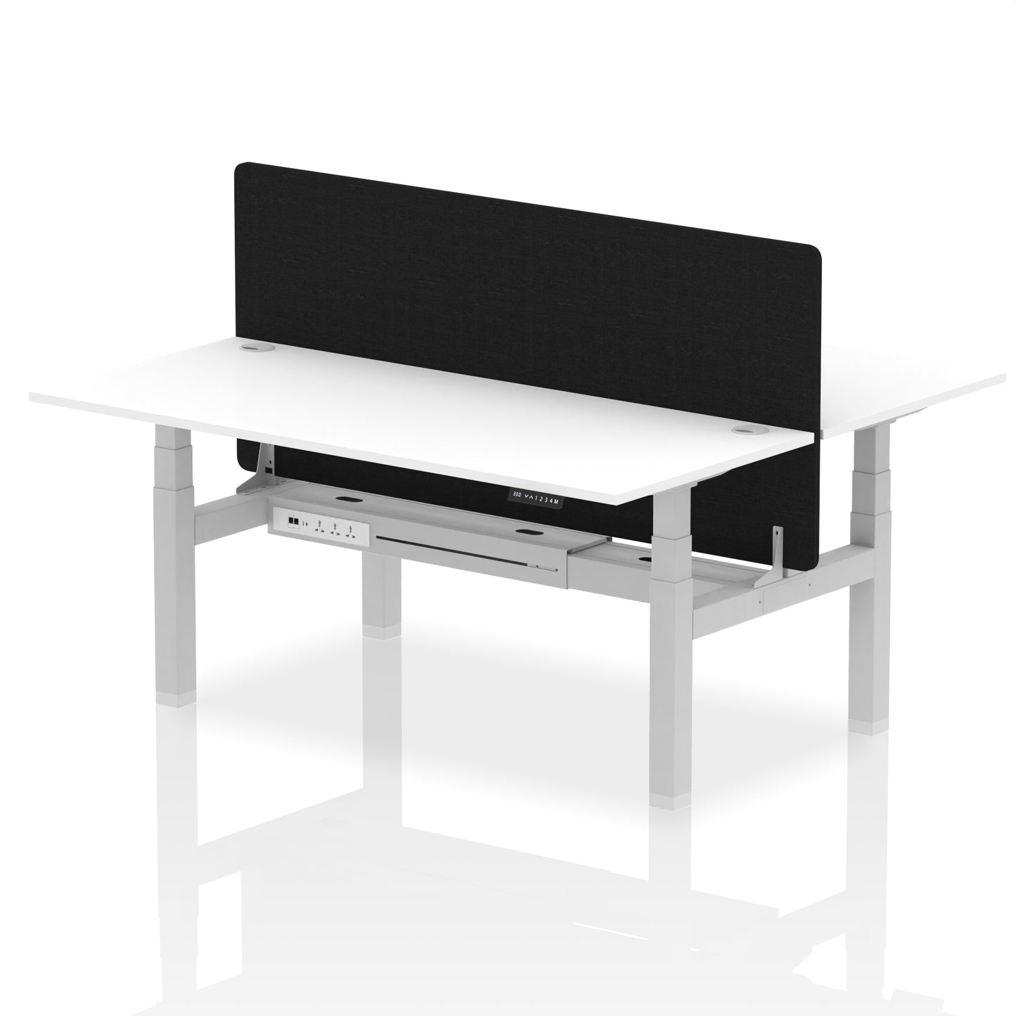 Air Back-to-Back Height Adjustable Bench Desk - 2 Person with Black Straight Screen - 1200mm, 1400mm, 1600mm, 1800mm - Multiple Colour Options