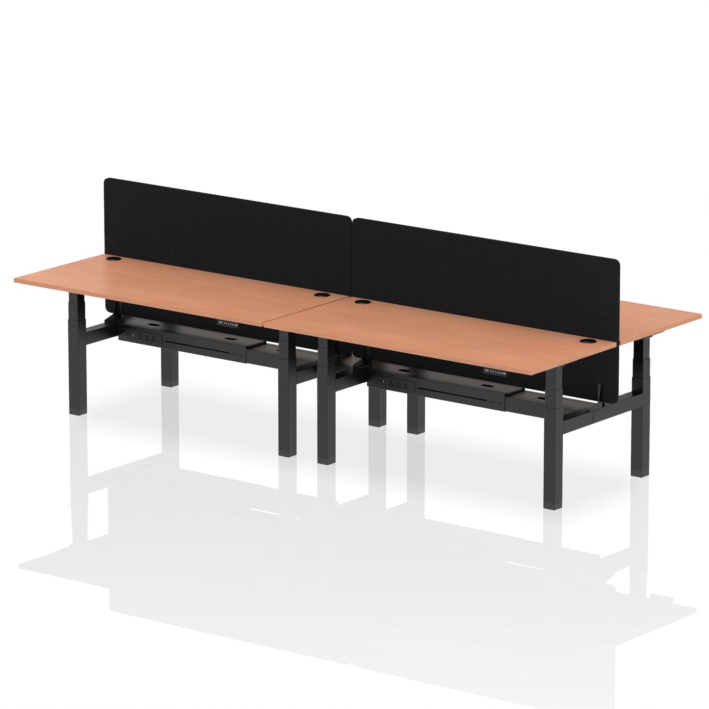 Air Back-to-Back Height Adjustable Bench Desk - 4 Person with Black Straight Screen - 1200mm, 1400mm, 1600mm, 1800mm - Multiple Colour Options