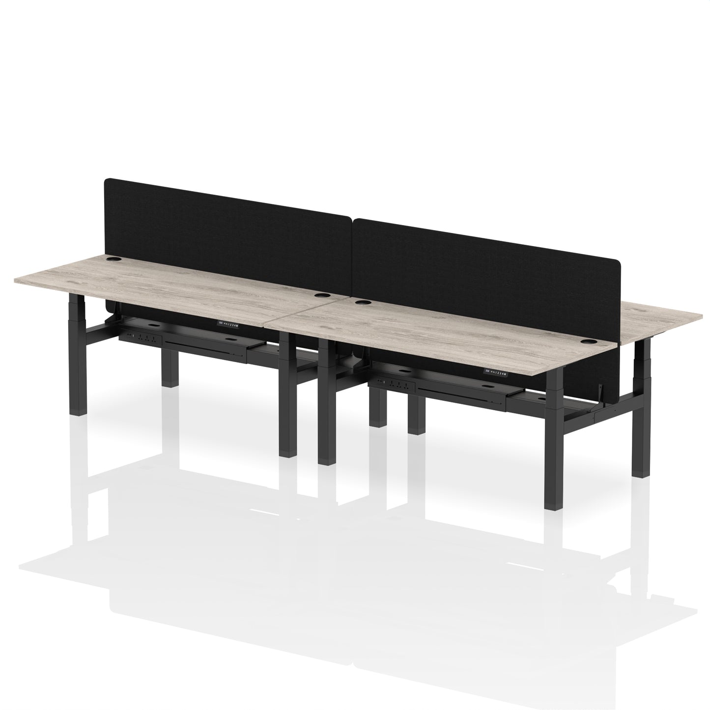 Air Back-to-Back Height Adjustable Bench Desk - 4 Person with Black Straight Screen - 1200mm, 1400mm, 1600mm, 1800mm - Multiple Colour Options