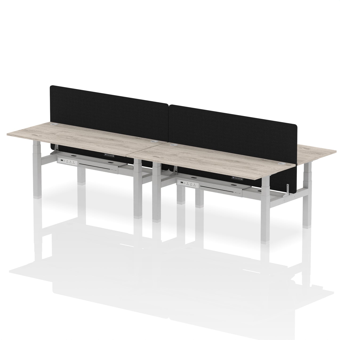 Air Back-to-Back Height Adjustable Bench Desk - 4 Person with Black Straight Screen - 1200mm, 1400mm, 1600mm, 1800mm - Multiple Colour Options