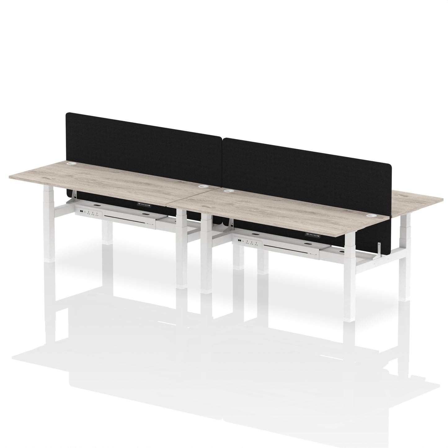 Air Back-to-Back Height Adjustable Bench Desk - 4 Person with Black Straight Screen - 1200mm, 1400mm, 1600mm, 1800mm - Multiple Colour Options