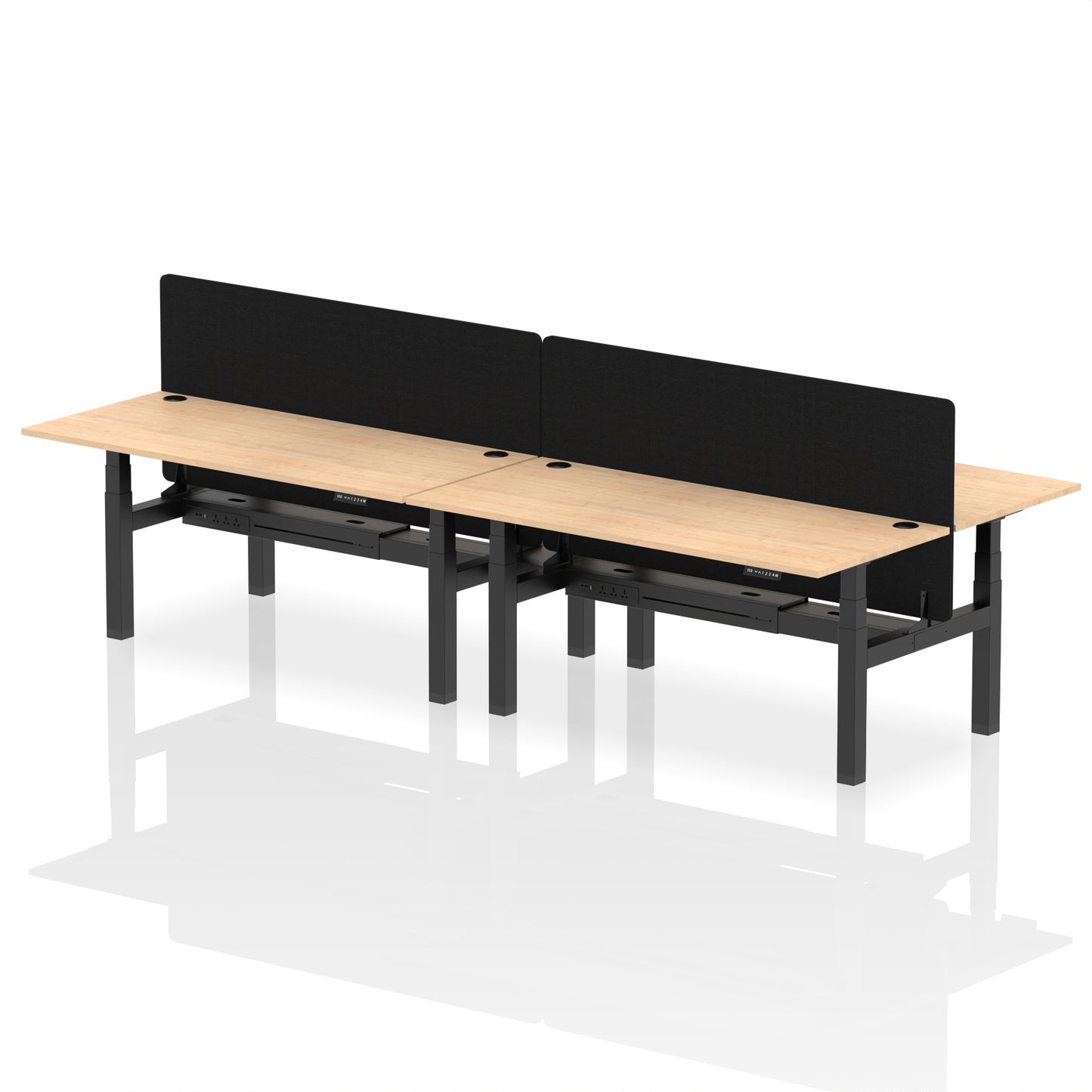 Air Back-to-Back Height Adjustable Bench Desk - 4 Person with Black Straight Screen - 1200mm, 1400mm, 1600mm, 1800mm - Multiple Colour Options