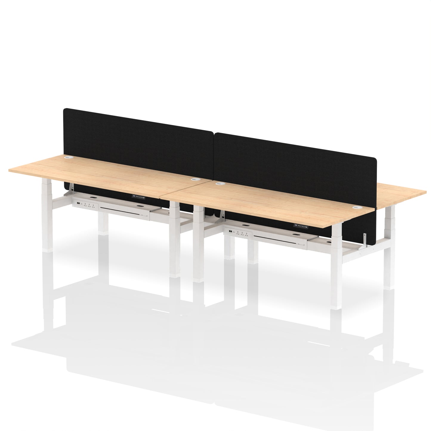 Air Back-to-Back Height Adjustable Bench Desk - 4 Person with Black Straight Screen - 1200mm, 1400mm, 1600mm, 1800mm - Multiple Colour Options