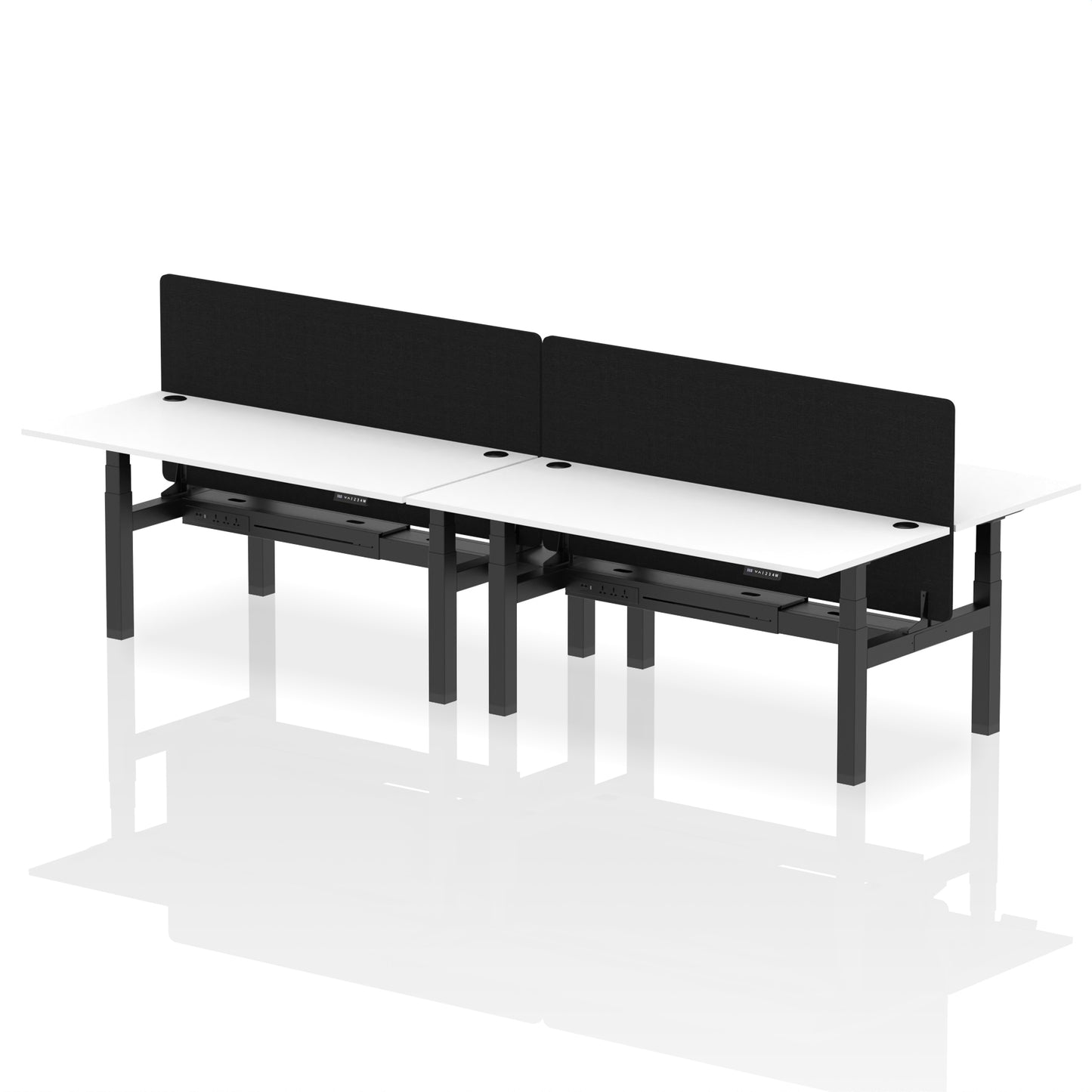 Air Back-to-Back Height Adjustable Bench Desk - 4 Person with Black Straight Screen - 1200mm, 1400mm, 1600mm, 1800mm - Multiple Colour Options