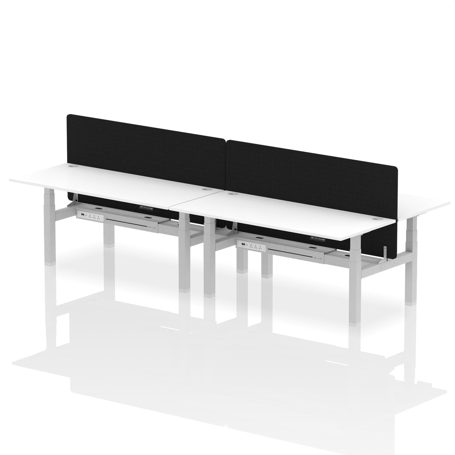 Air Back-to-Back Height Adjustable Bench Desk - 4 Person with Black Straight Screen - 1200mm, 1400mm, 1600mm, 1800mm - Multiple Colour Options