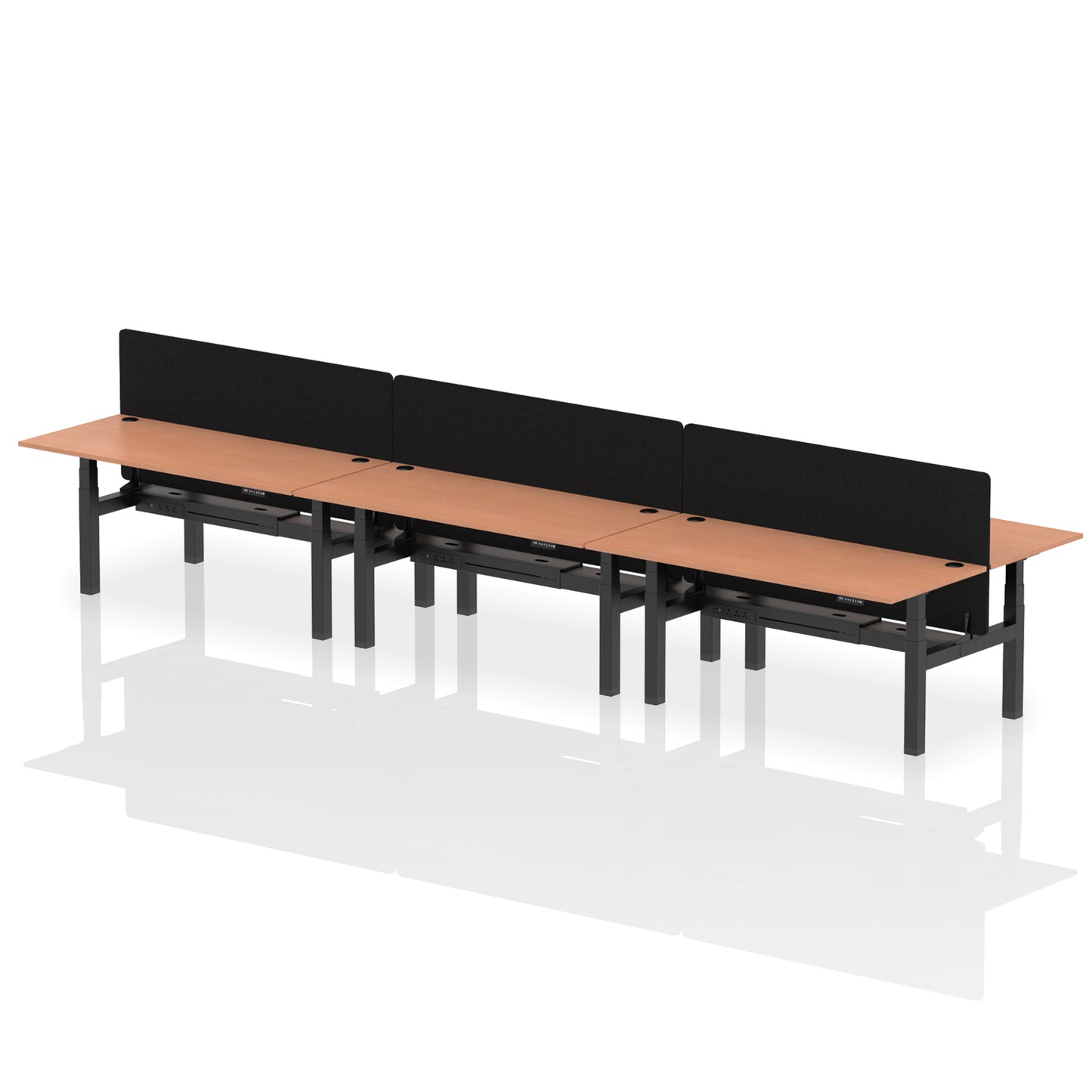 Air Back-to-Back Height Adjustable Bench Desk - 6 Person with Black Straight Screen - 1200mm, 1400mm, 1600mm, 1800mm - Multiple Colour Options