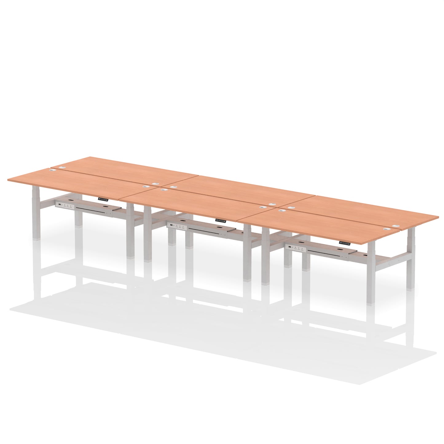 Air Back-to-Back Height Adjustable Bench Desk - 6 Person - 1200mm, 1400mm, 1600mm, 1800mm - Multiple Colour Options