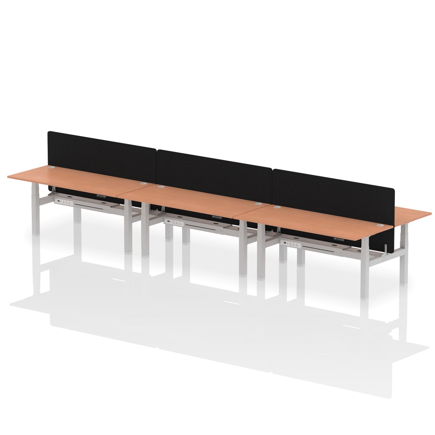 Air Back-to-Back Height Adjustable Bench Desk - 6 Person with Black Straight Screen - 1200mm, 1400mm, 1600mm, 1800mm - Multiple Colour Options